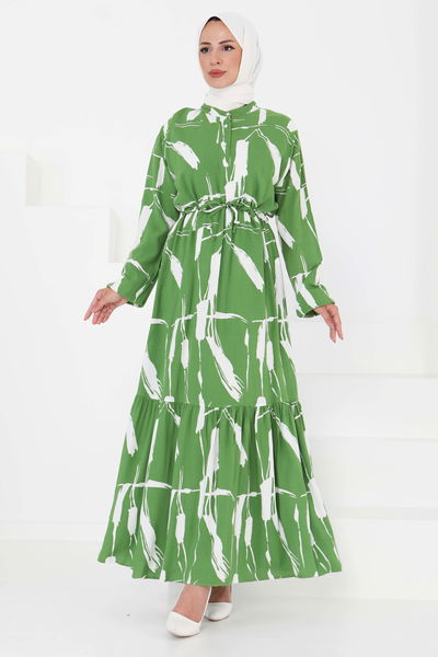 Desenli Tünelli Elbise Yesil - 27430 