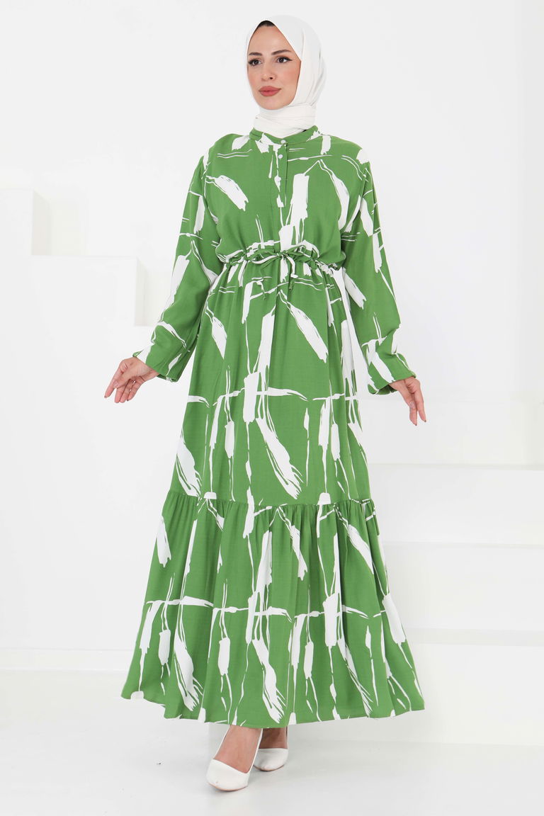 Desenli Tünelli Elbise Yesil - 27430 - TOFİSA