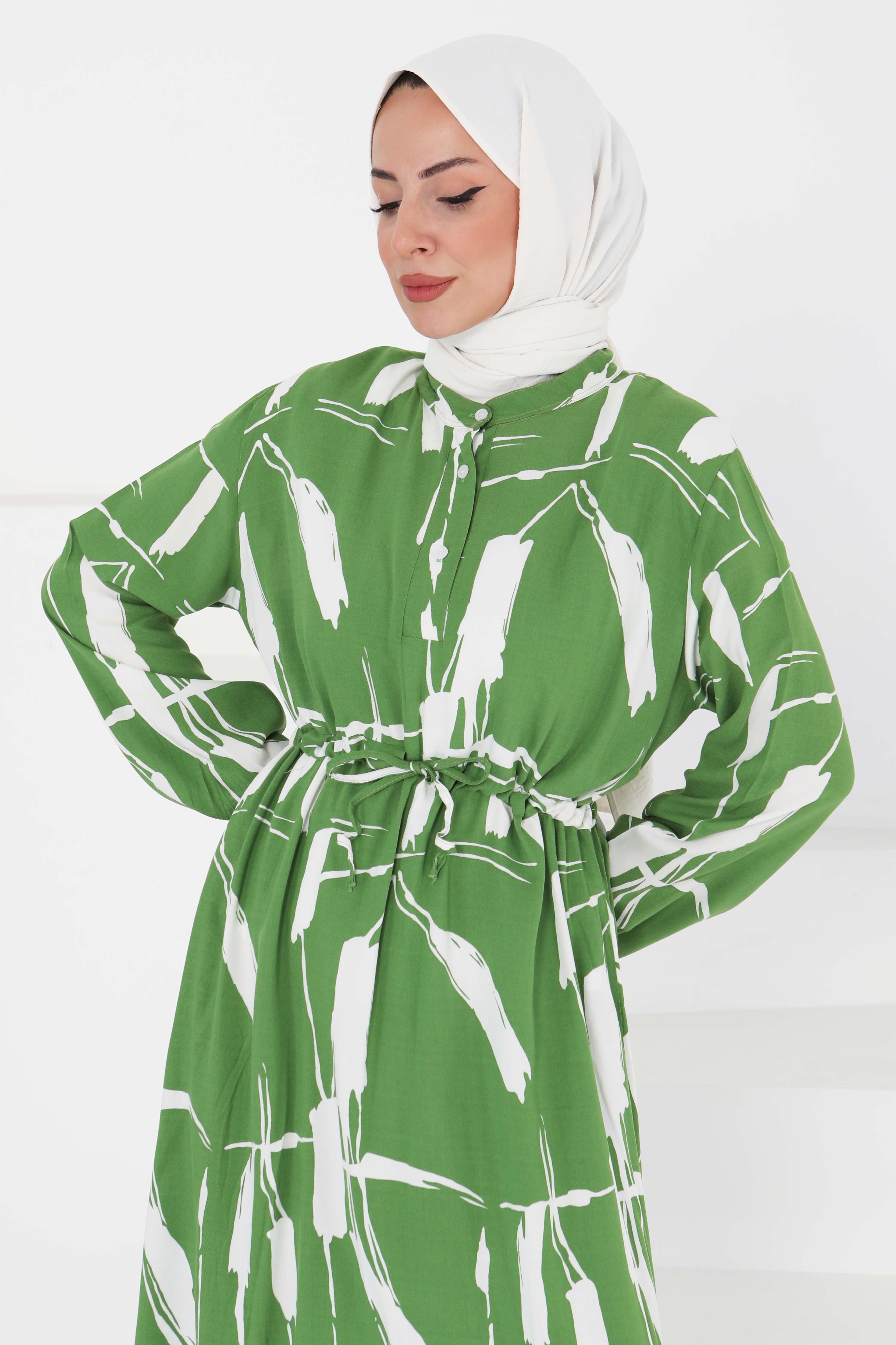 Desenli Tünelli Elbise Yesil - 27430 - 5