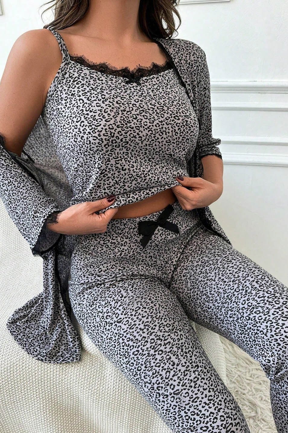 Desenli Üçlü Pijama Takımı - 28072-GRI - 1