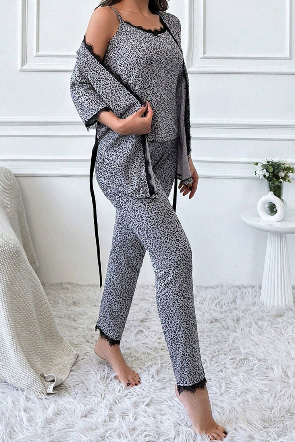 Desenli Üçlü Pijama Takımı - 28072-GRI - 3