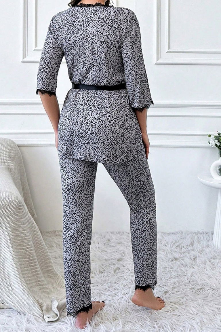 Desenli Üçlü Pijama Takımı - 28072-GRI - TOFİSA