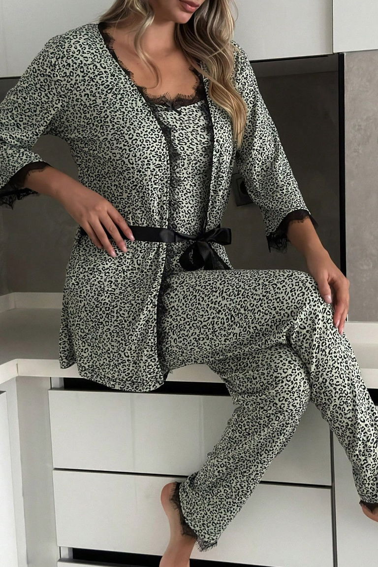 Desenli Üçlü Pijama Takımı - 28072-MINT - TOFİSA