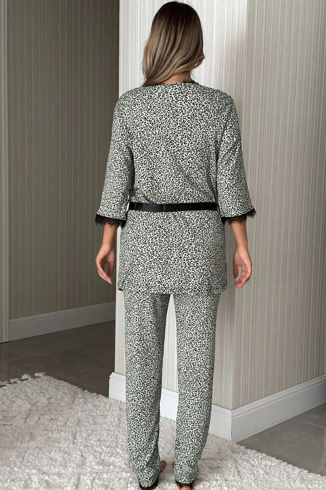 Desenli Üçlü Pijama Takımı - 28072-MINT - 4