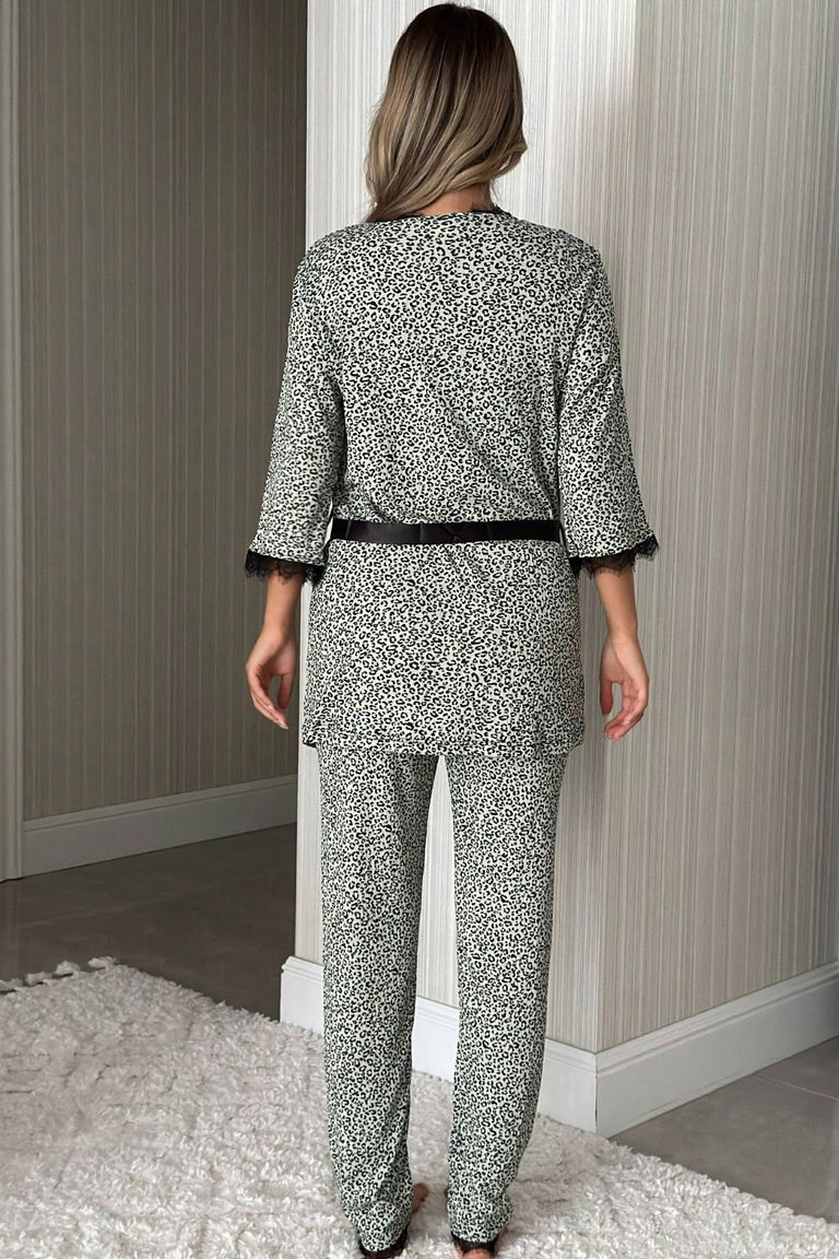 Desenli Üçlü Pijama Takımı - 28072-MINT - TOFİSA