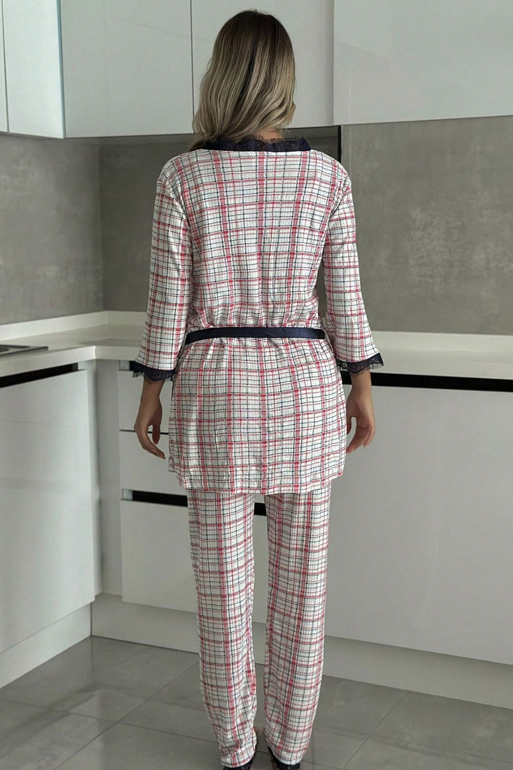 Desenli Üçlü Pijama Takımı - 28073-KIRMIZI - 4