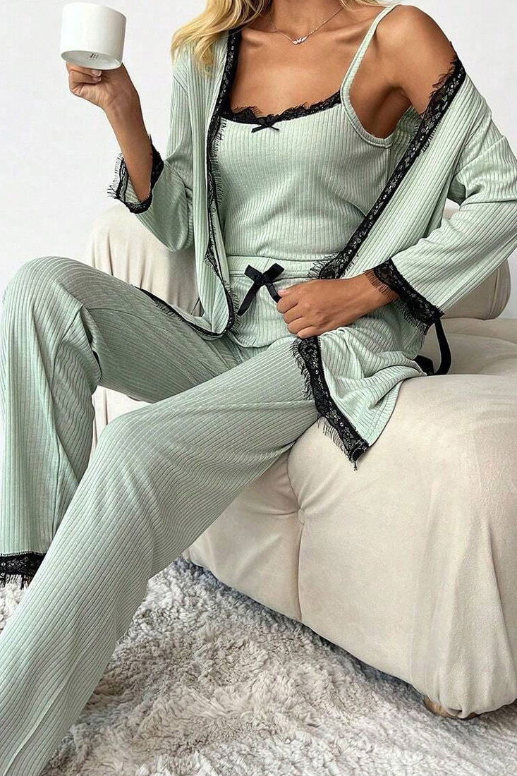 Desenli Üçlü Pijama Takımı - 28076-MINT - TOFİSA