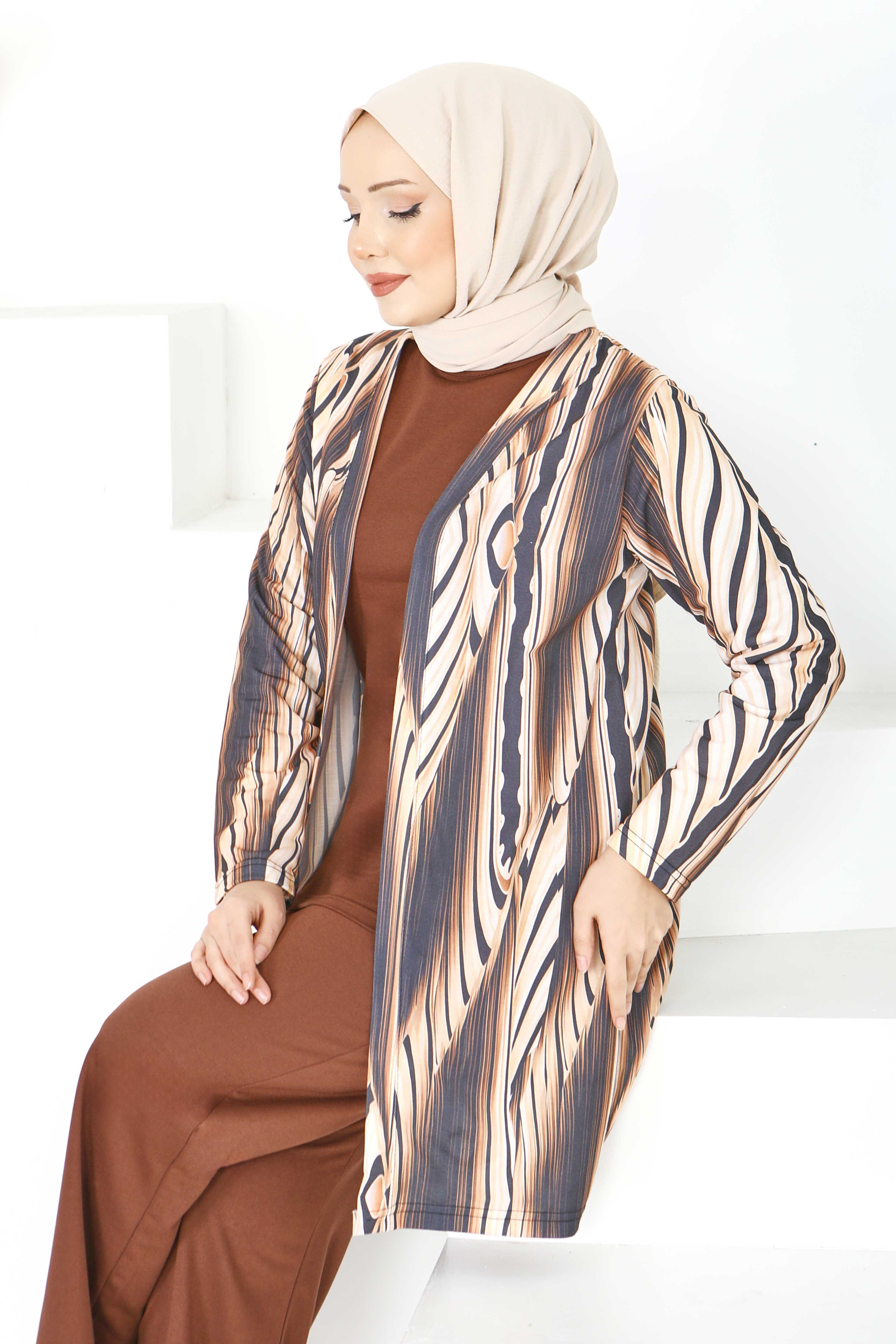 Desenli Üçlü Takım - 2075-KAHVE - 1