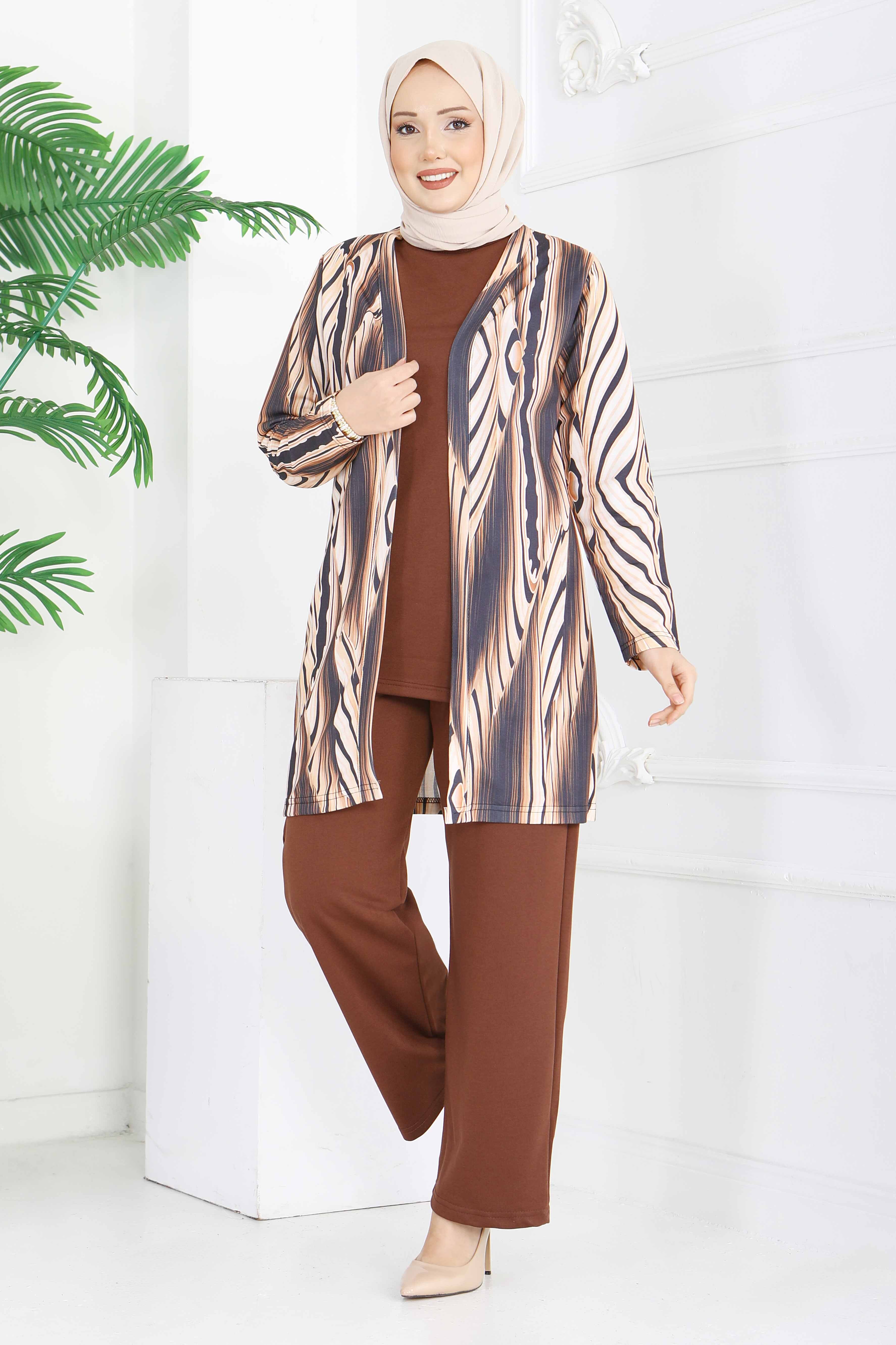 Desenli Üçlü Takım - 2075-KAHVE - 3