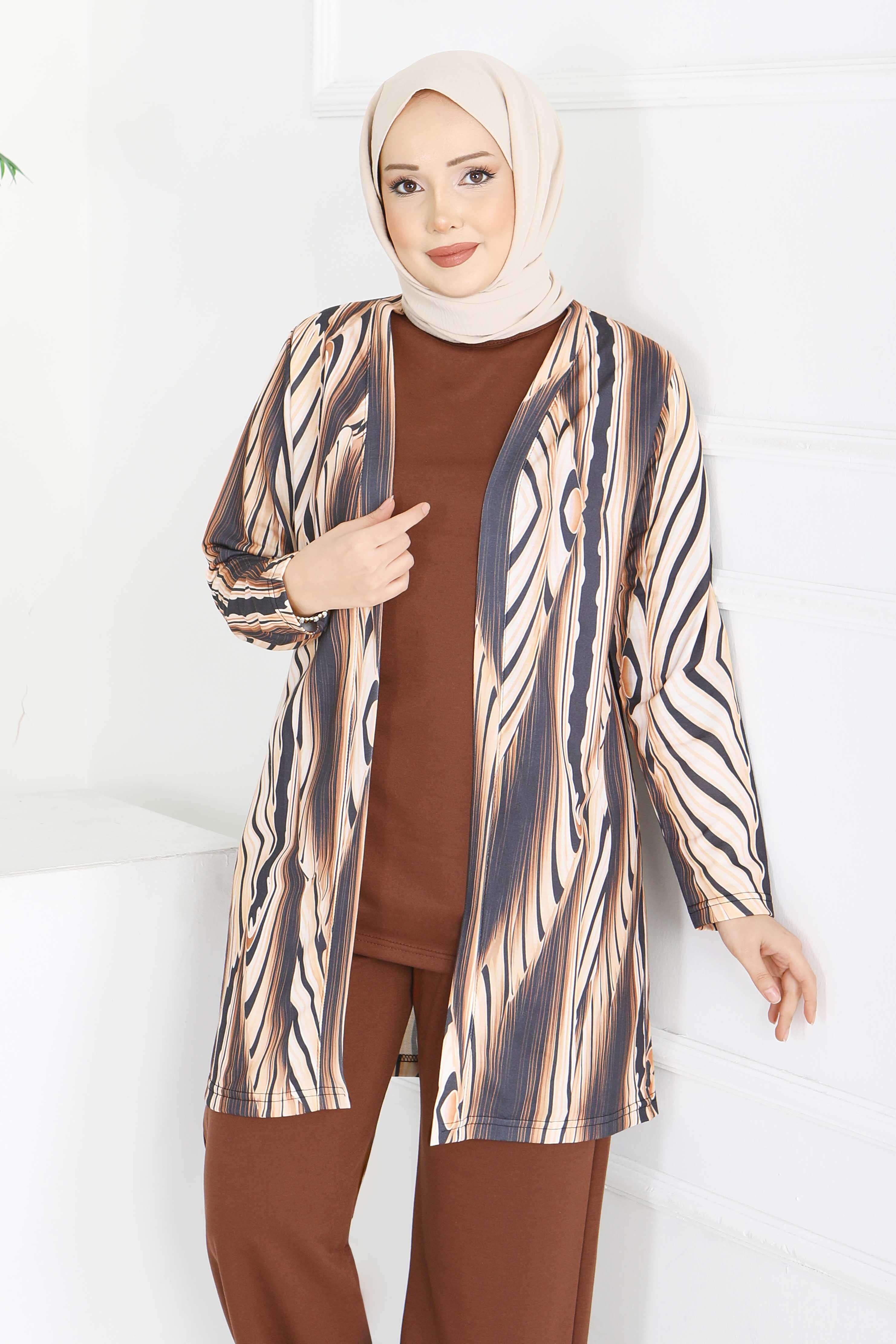 Desenli Üçlü Takım - 2075-KAHVE - 4