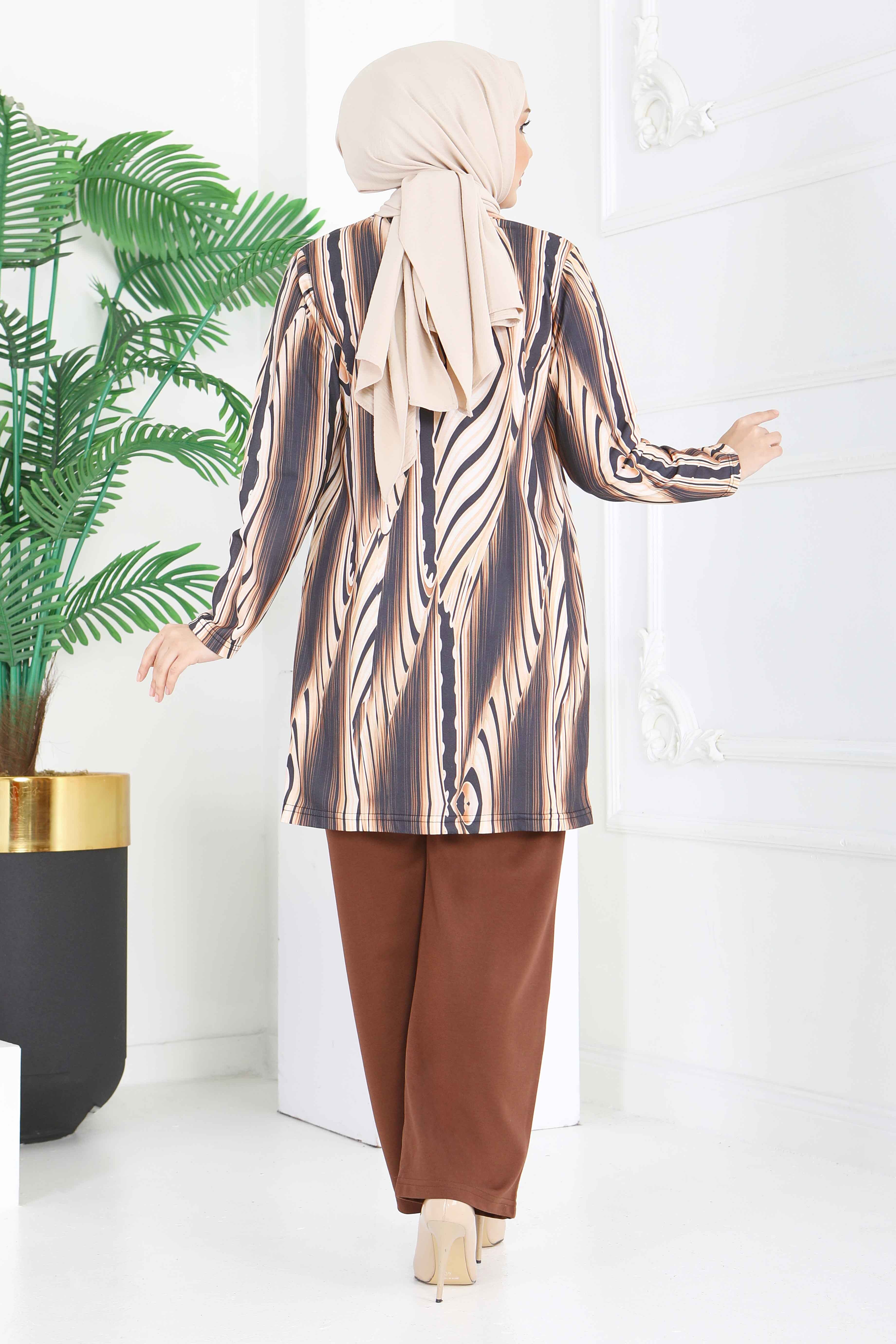 Desenli Üçlü Takım - 2075-KAHVE - 5