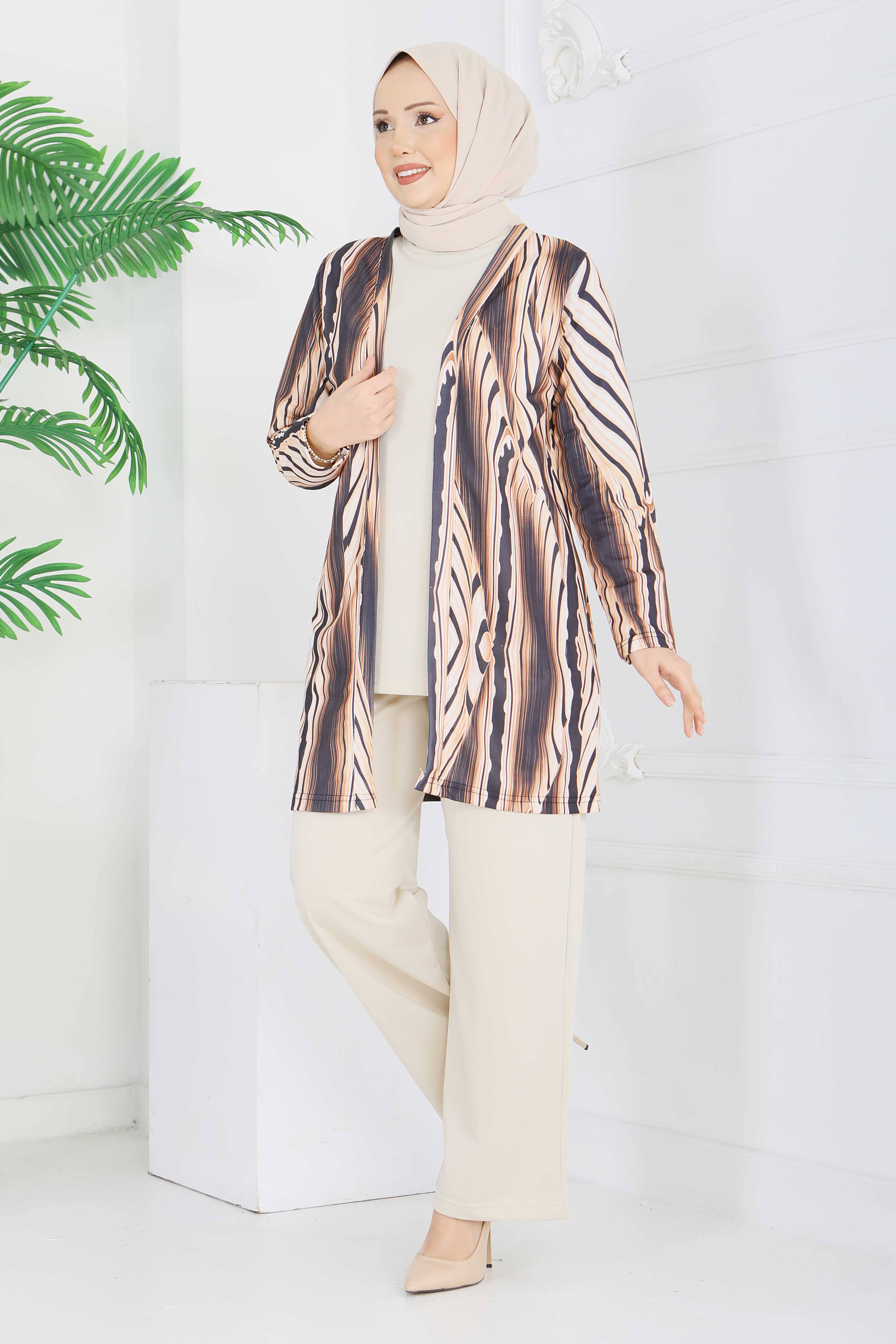 Desenli Üçlü Takım - 2075-KREM - 1