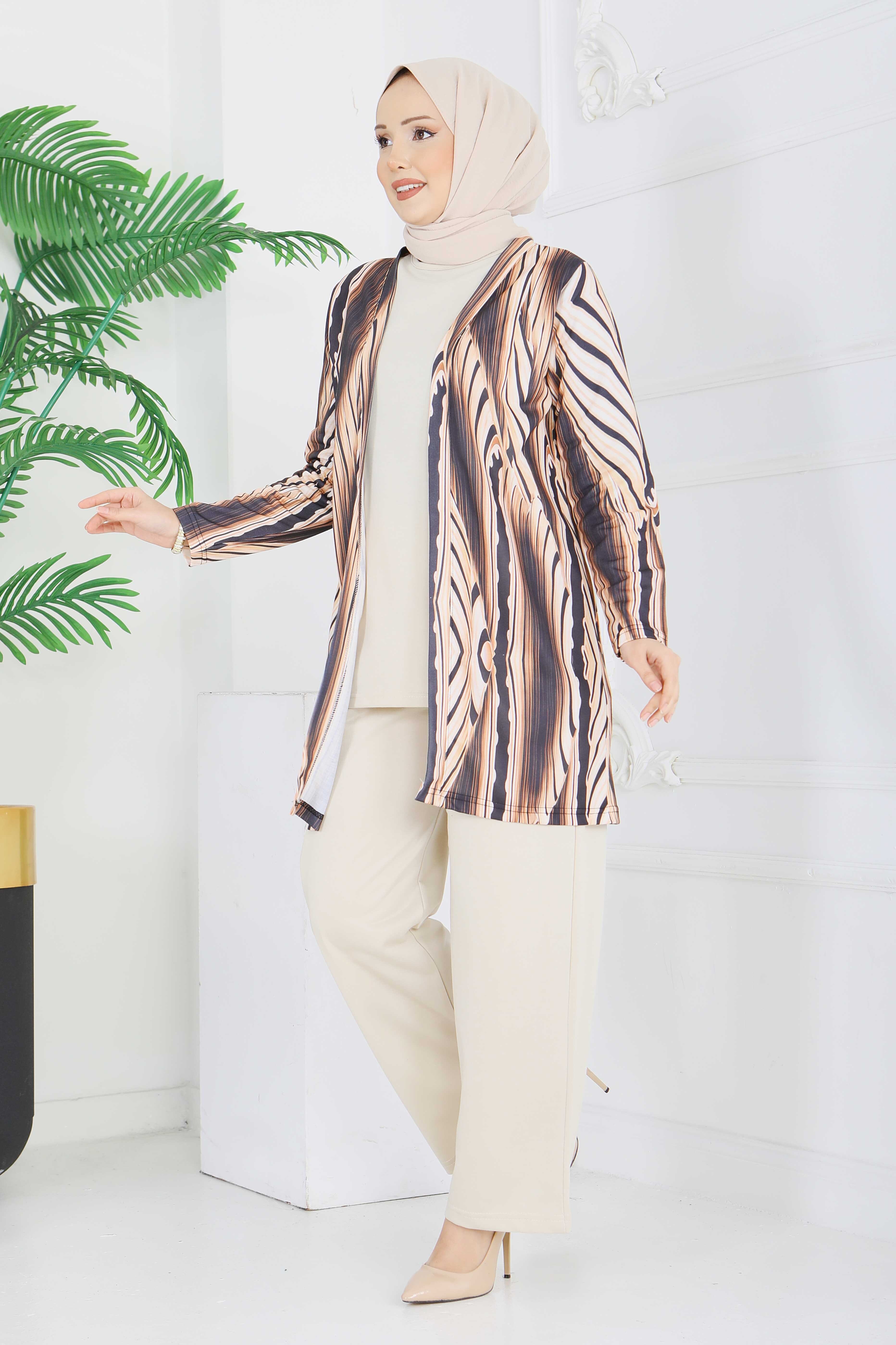 Desenli Üçlü Takım - 2075-KREM - 3