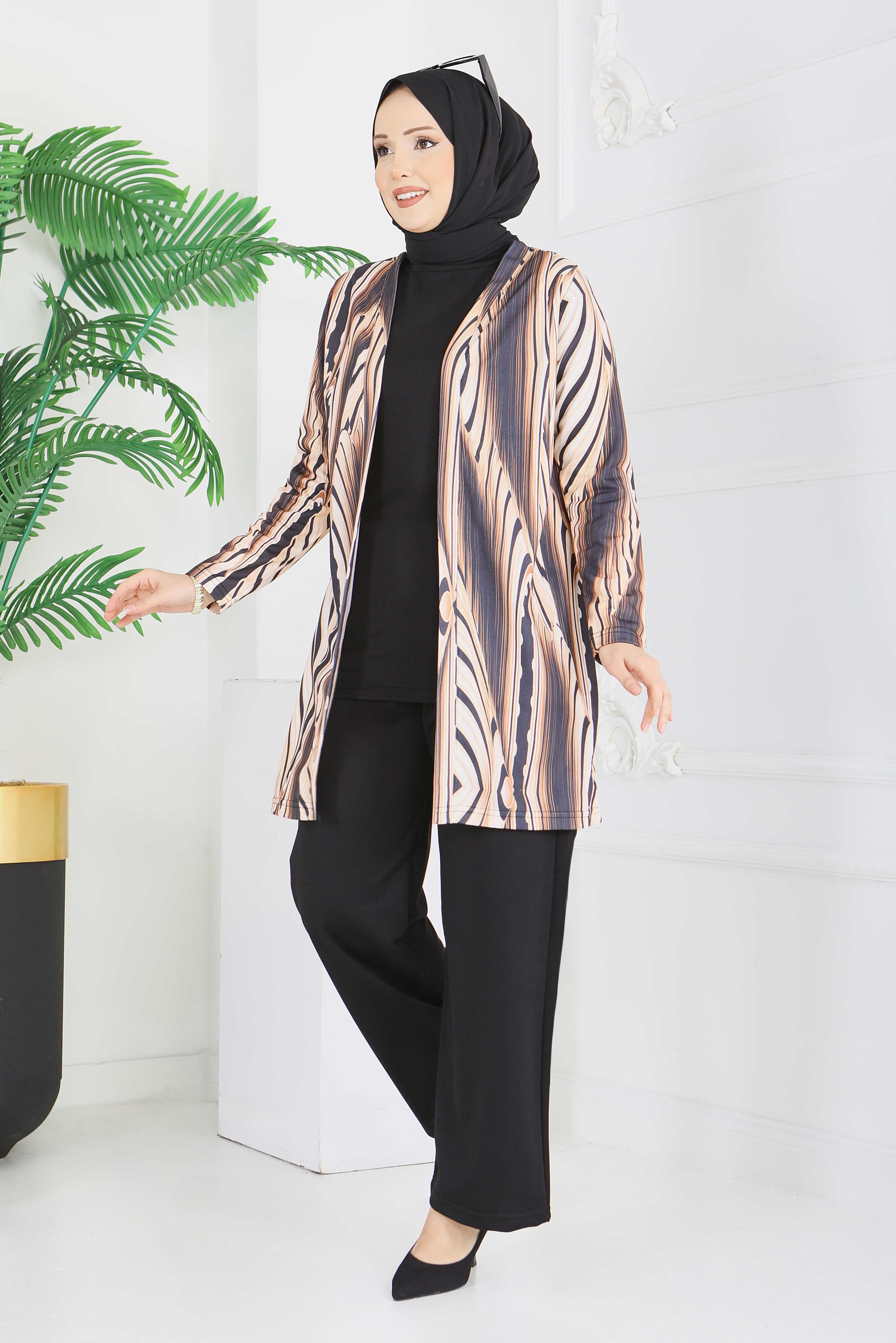 Desenli Üçlü Takım - 2075-SIYAH - 2