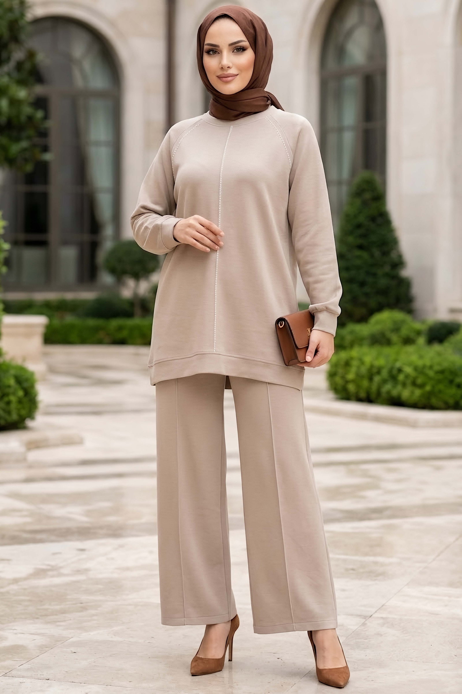 Dikiş Süslü Oysh Modal Takım Krem - 28968-KREM - 1