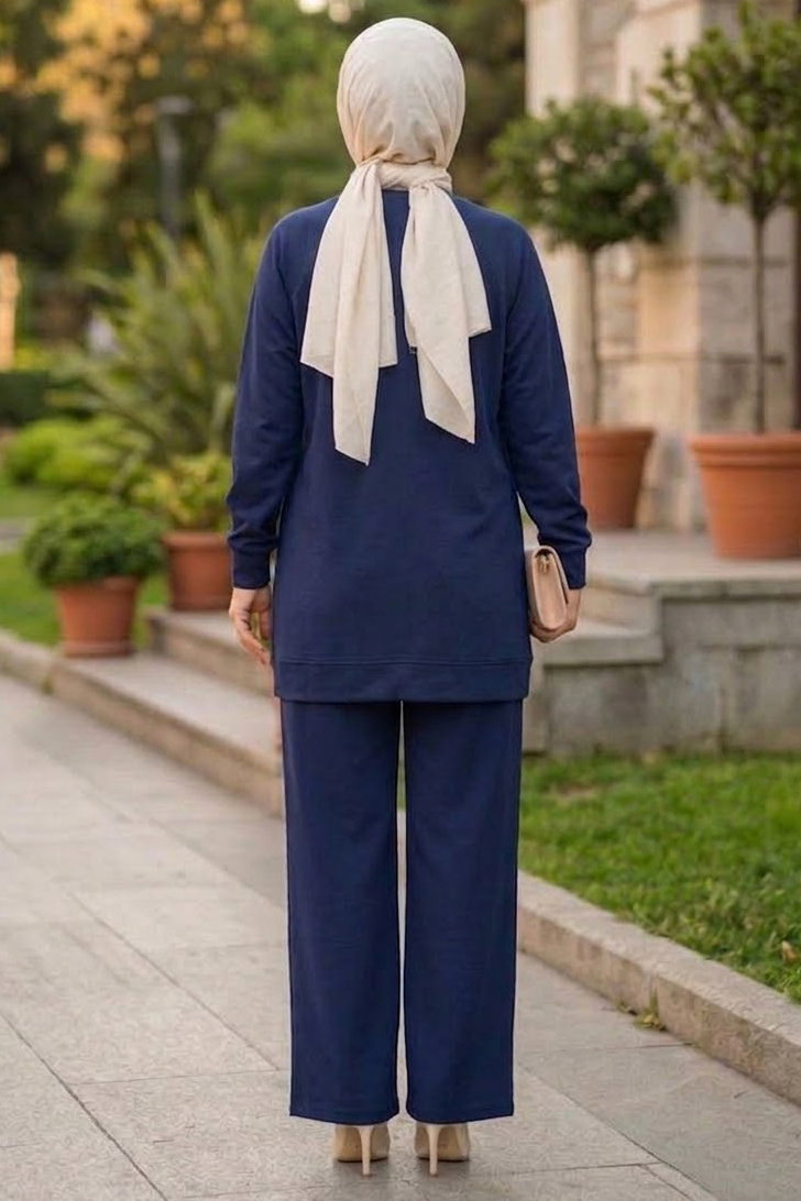 Dikiş Süslü Oysh Modal Takım Lacivert - 28968-LACIVERT - 3