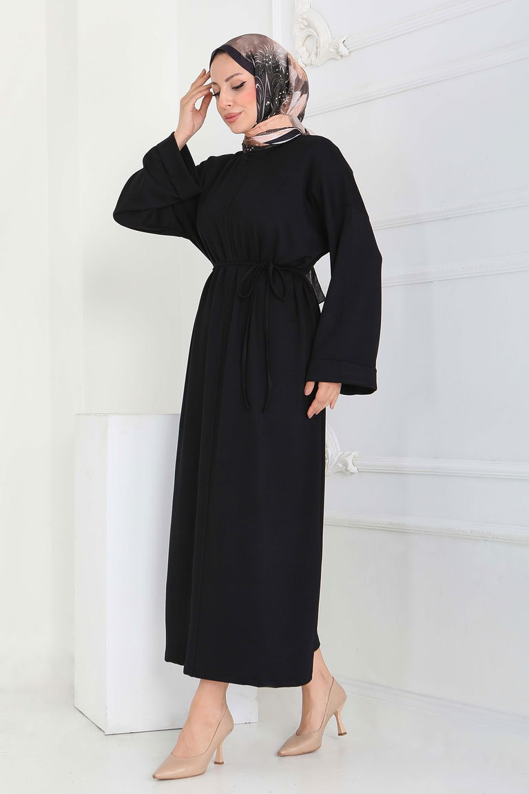 Double Kol Salaş Modal Elbise - 27887-SIYAH - TOFİSA