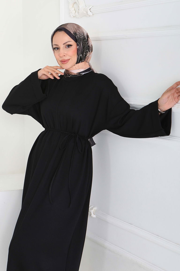 Double Kol Salaş Modal Elbise - 27887-SIYAH - TOFİSA