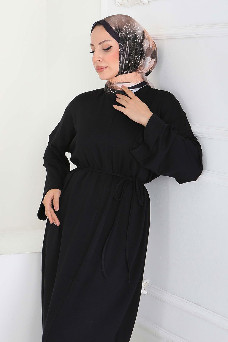 Double Kol Salaş Modal Elbise - 27887-SIYAH - TOFİSA