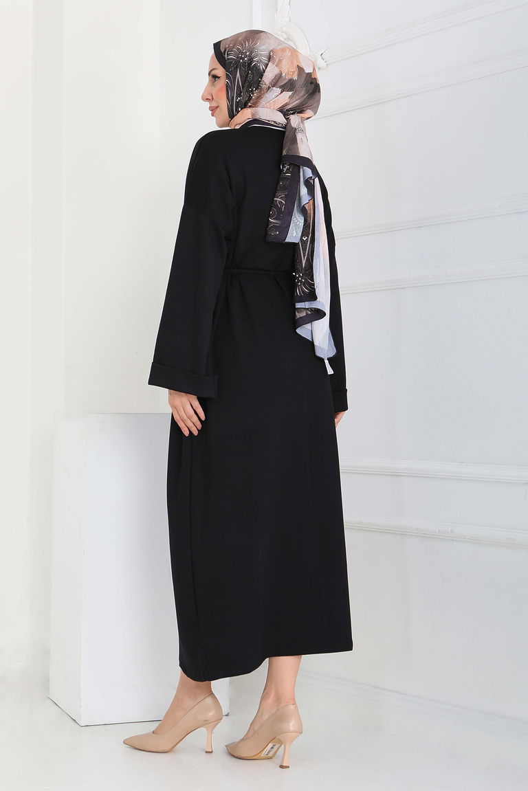 Double Kol Salaş Modal Elbise - 27887-SIYAH - TOFİSA