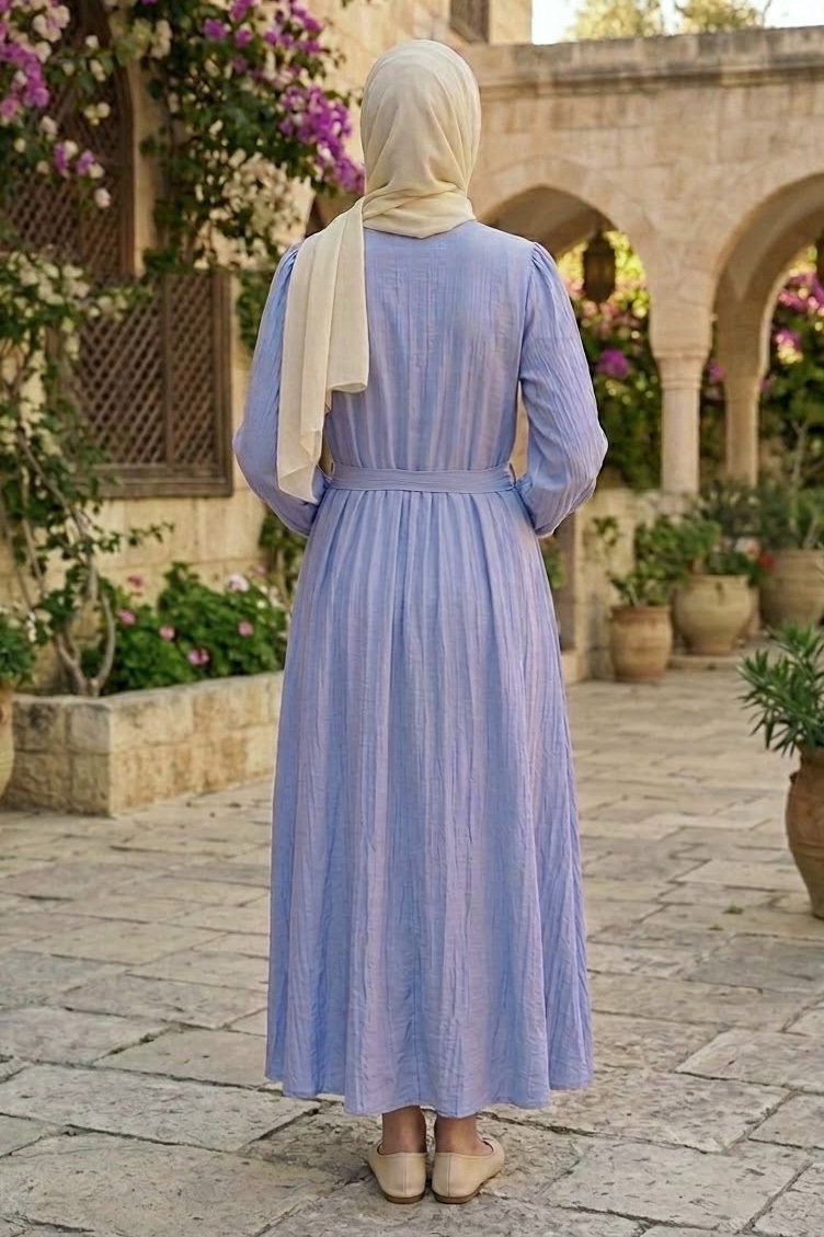 Düğme Detaylı Dokuma Elbise Bebe Mavi - 28478-BEBE-MAVI - 3