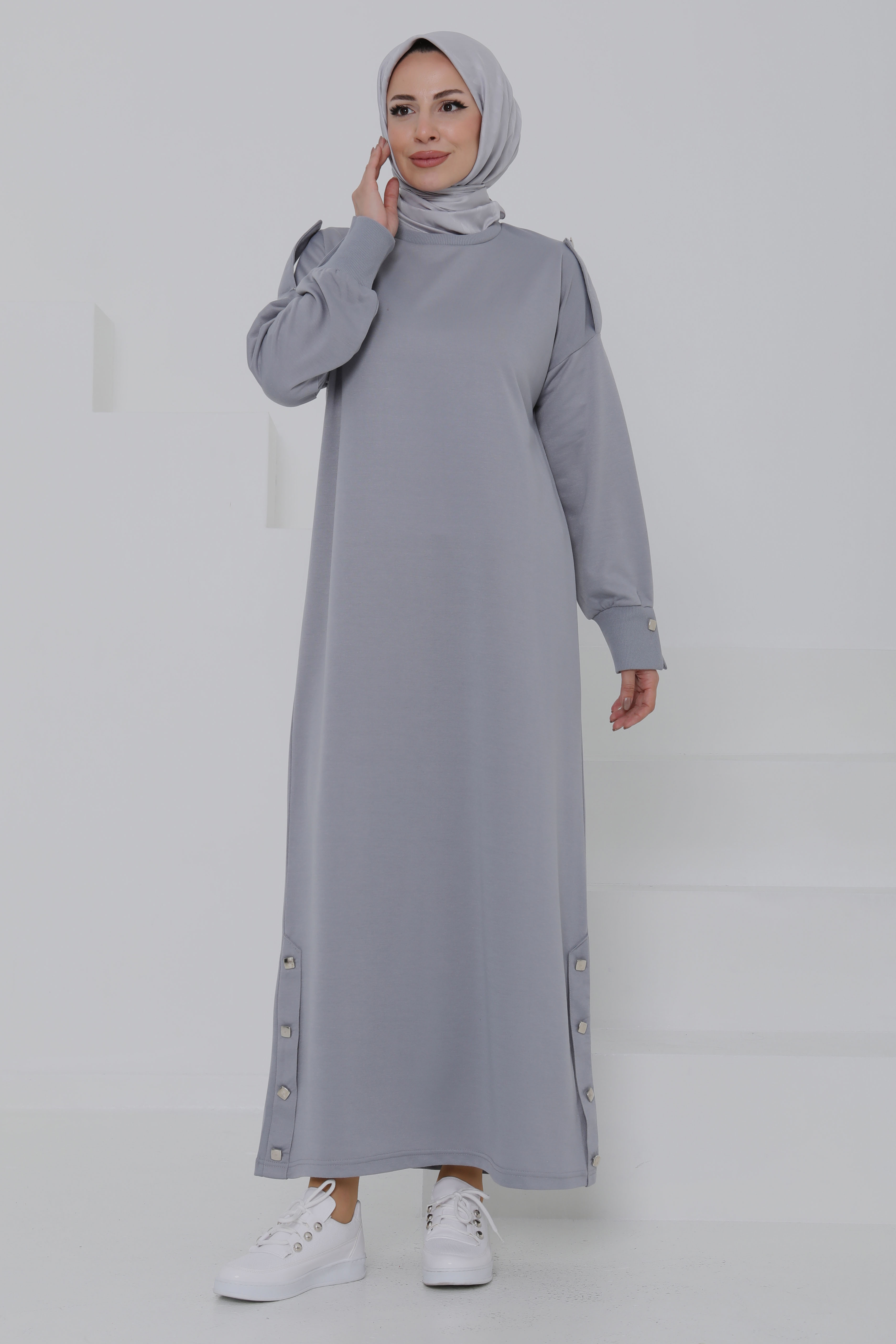 Düğme Detaylı Elbise - 27045 - 1