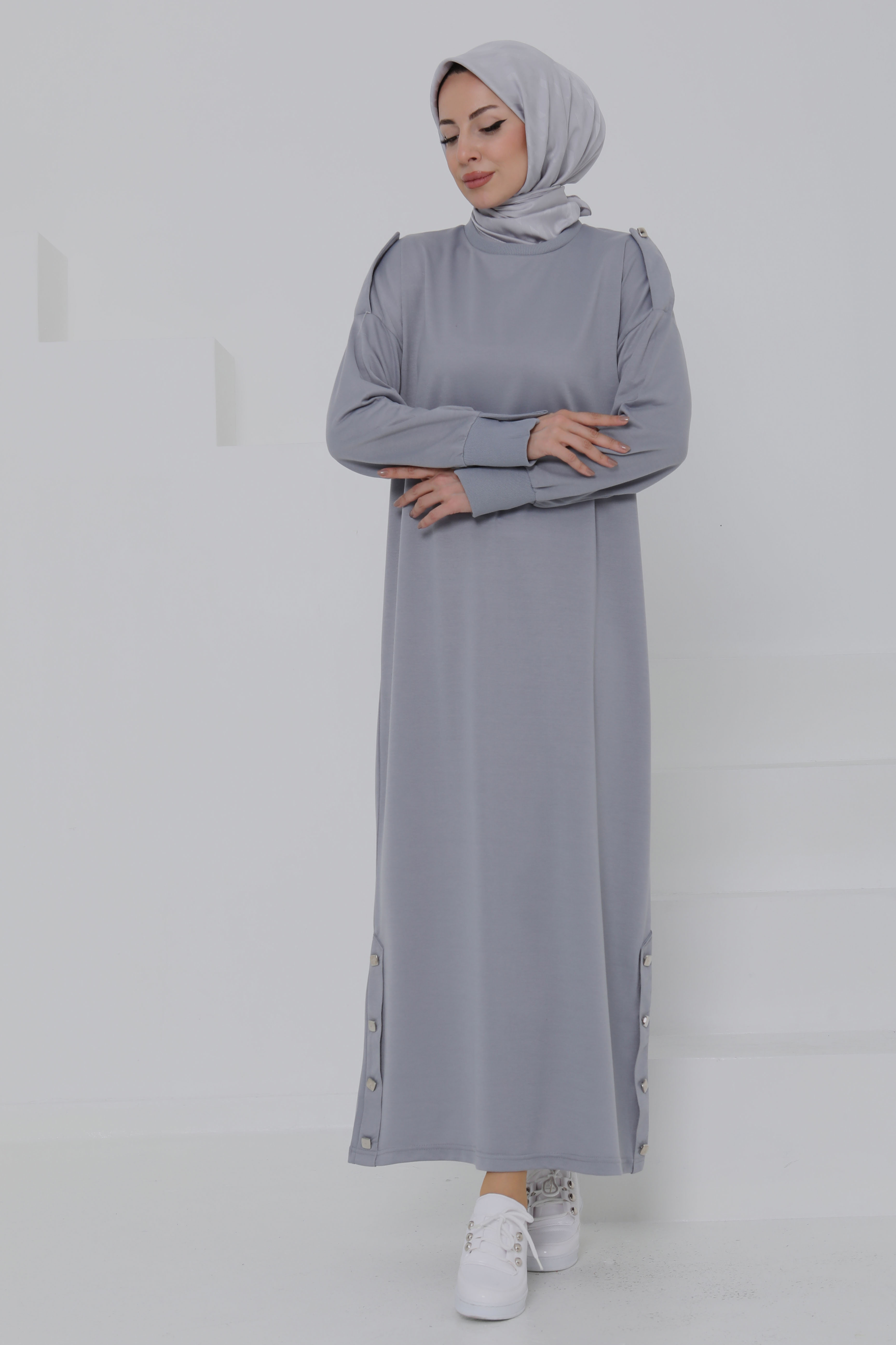 Düğme Detaylı Elbise - 27045 - 2