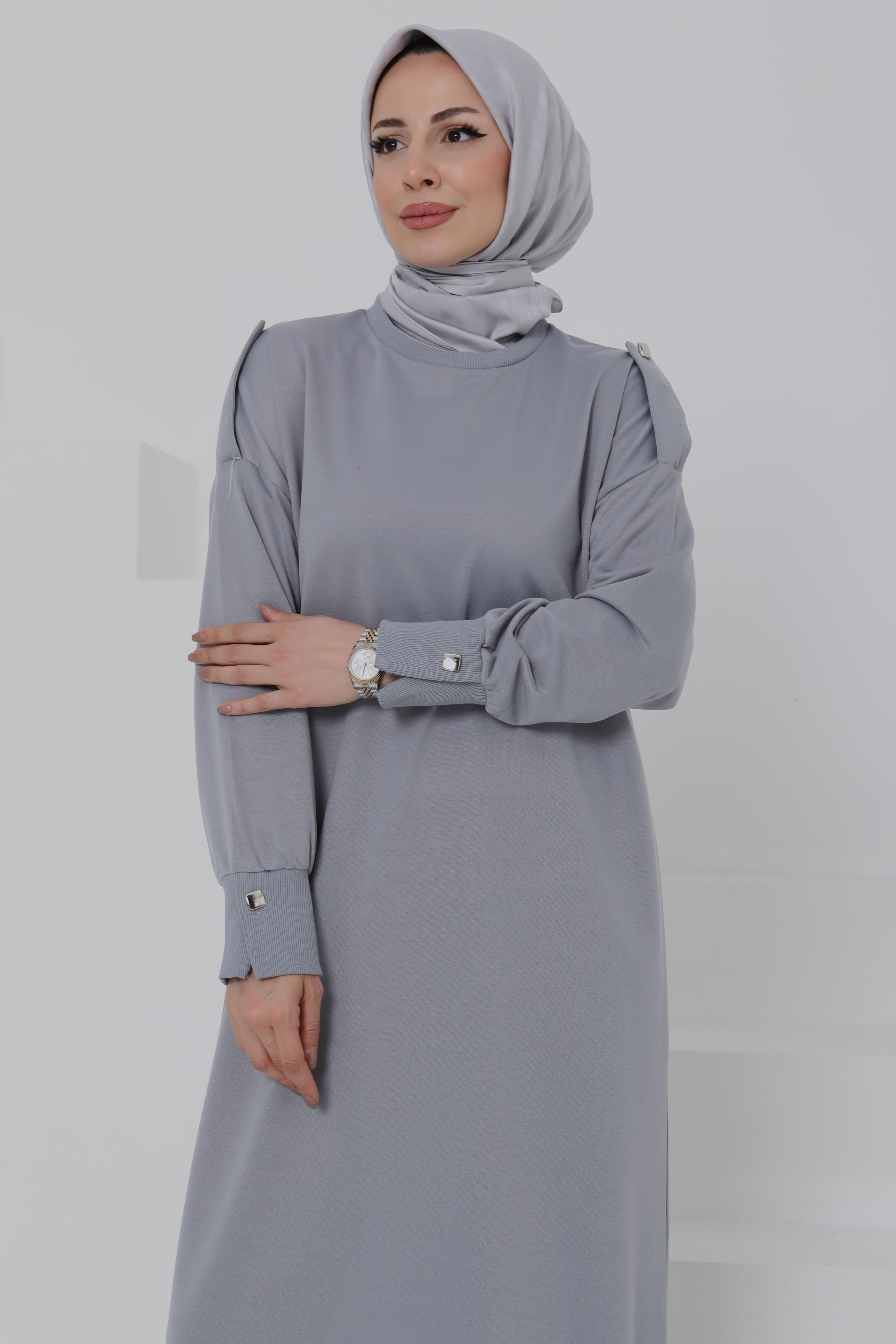 Düğme Detaylı Elbise - 27045 - 3