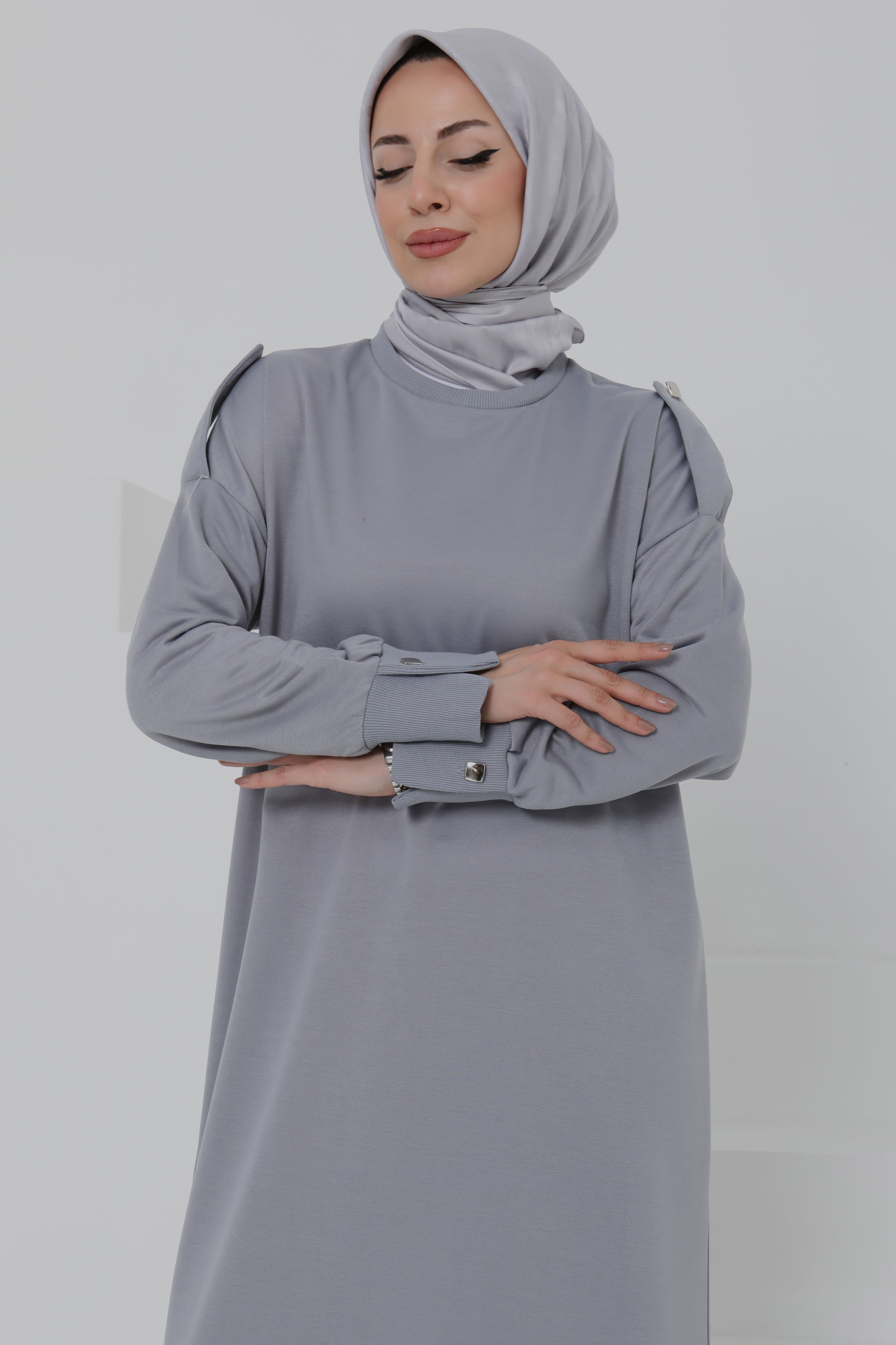 Düğme Detaylı Elbise - 27045 - 4