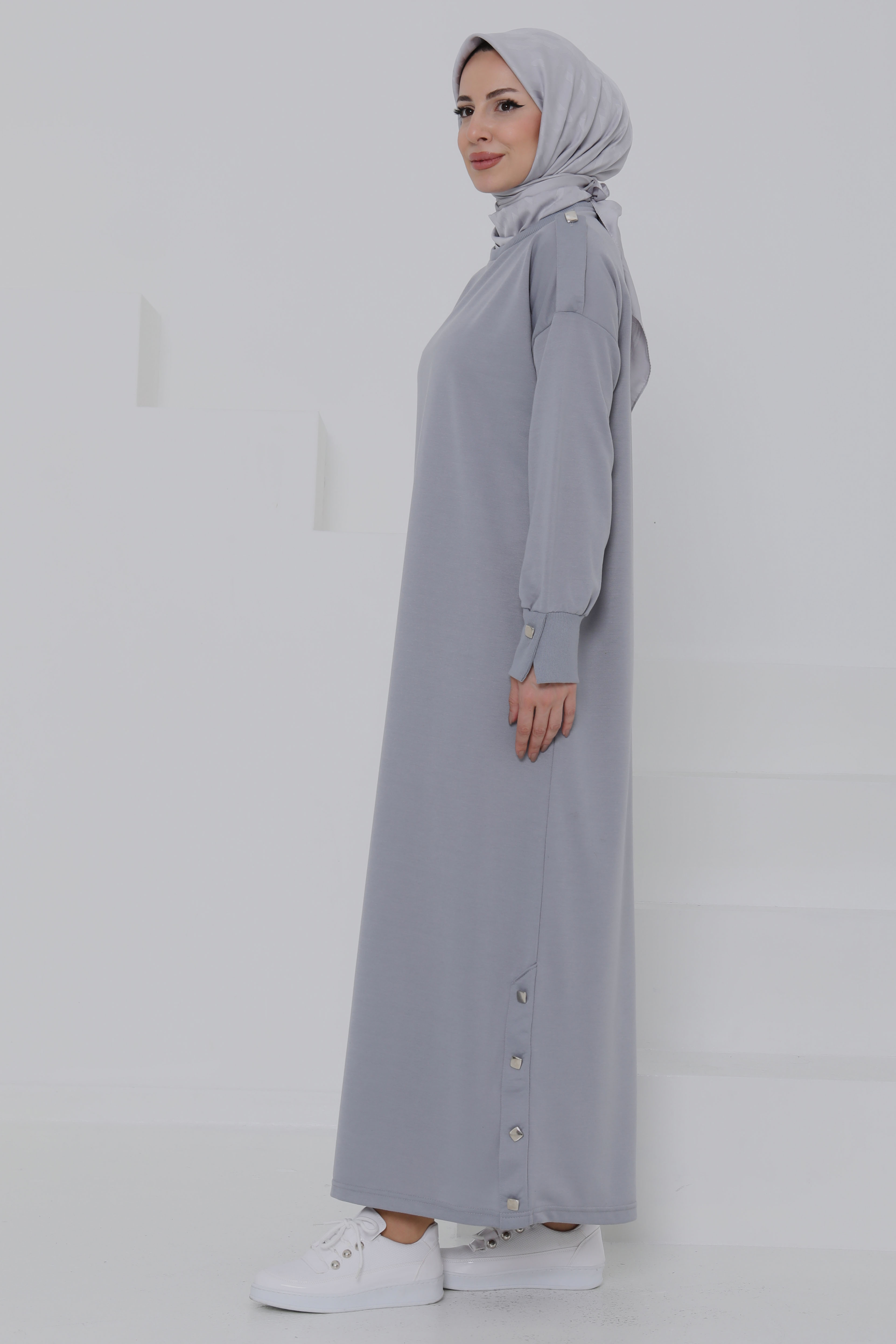 Düğme Detaylı Elbise - 27045 - 5