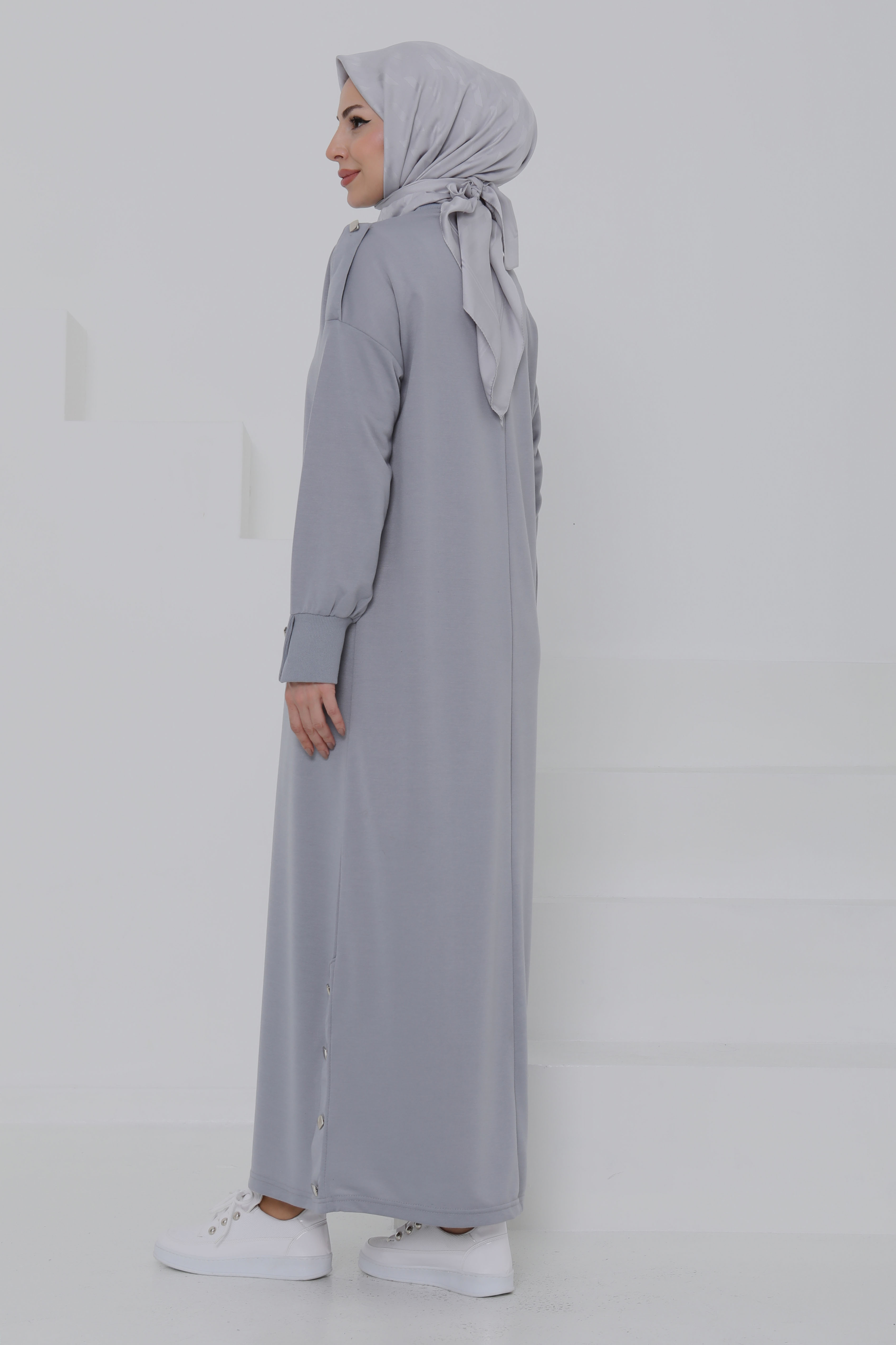 Düğme Detaylı Elbise - 27045 - 6