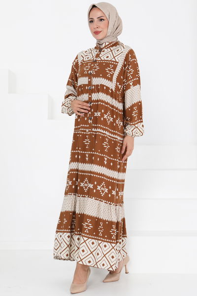 Düğme Detaylı Elbise - 27396 