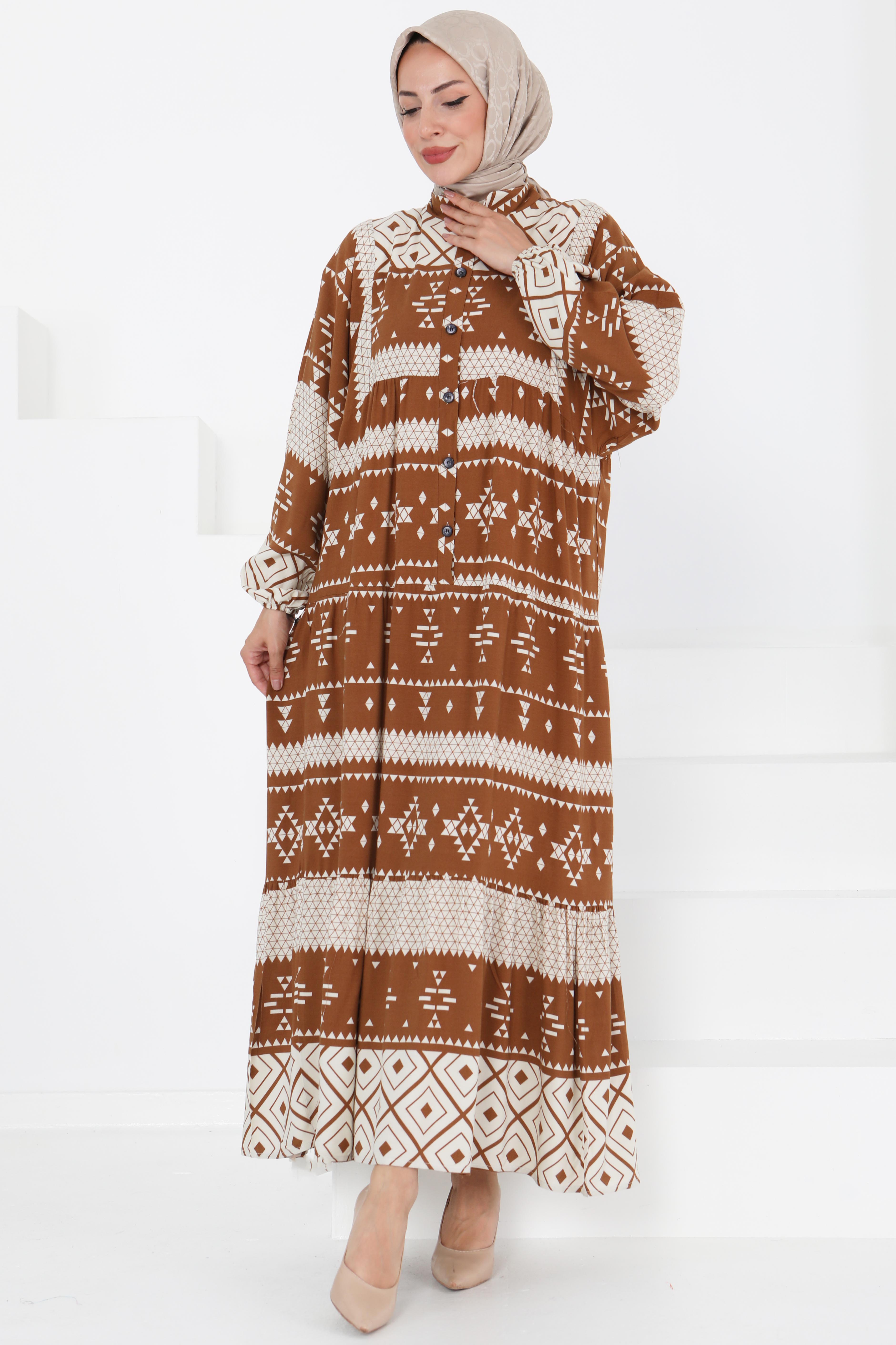 Düğme Detaylı Elbise - 27396 - 3