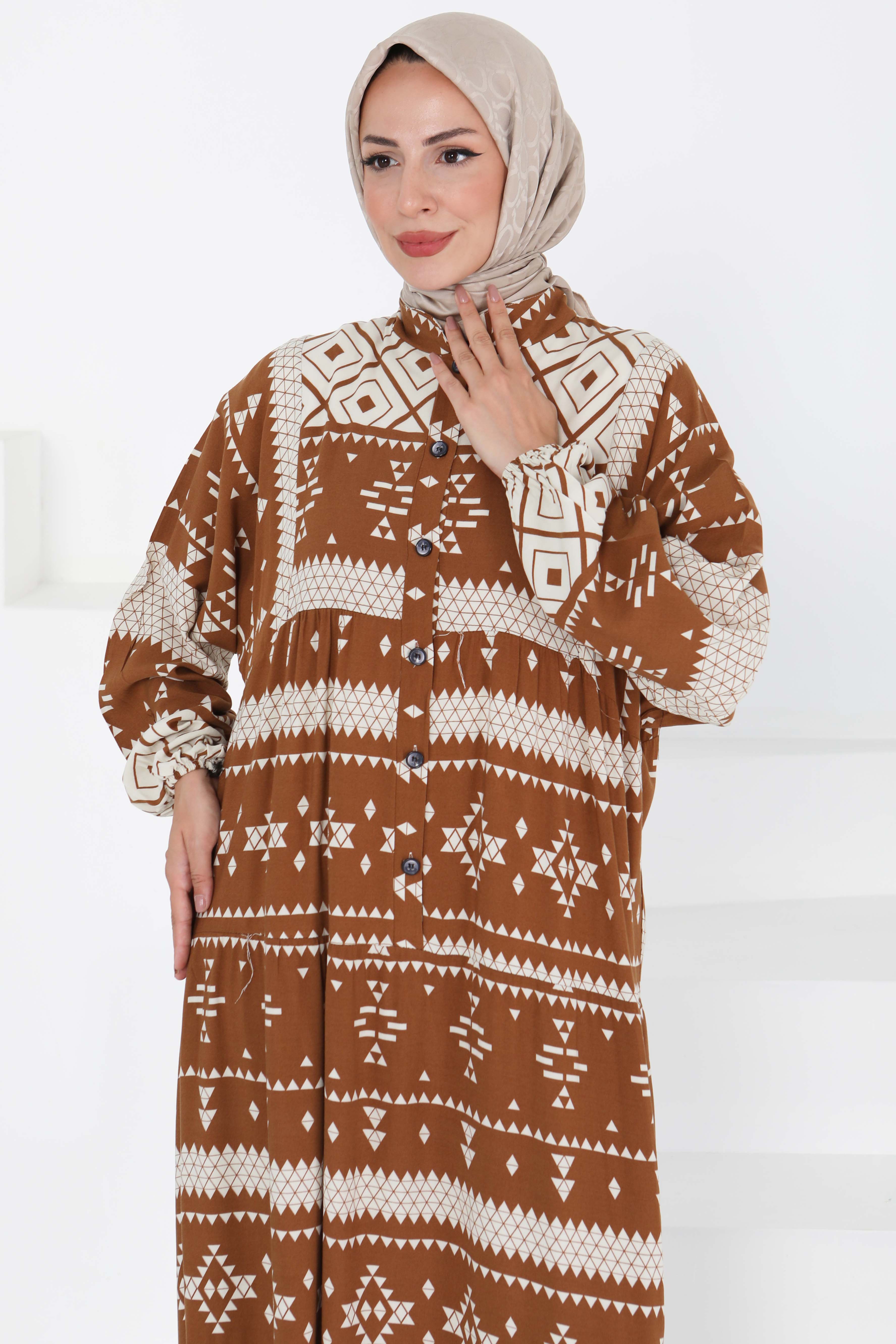 Düğme Detaylı Elbise - 27396 - 4