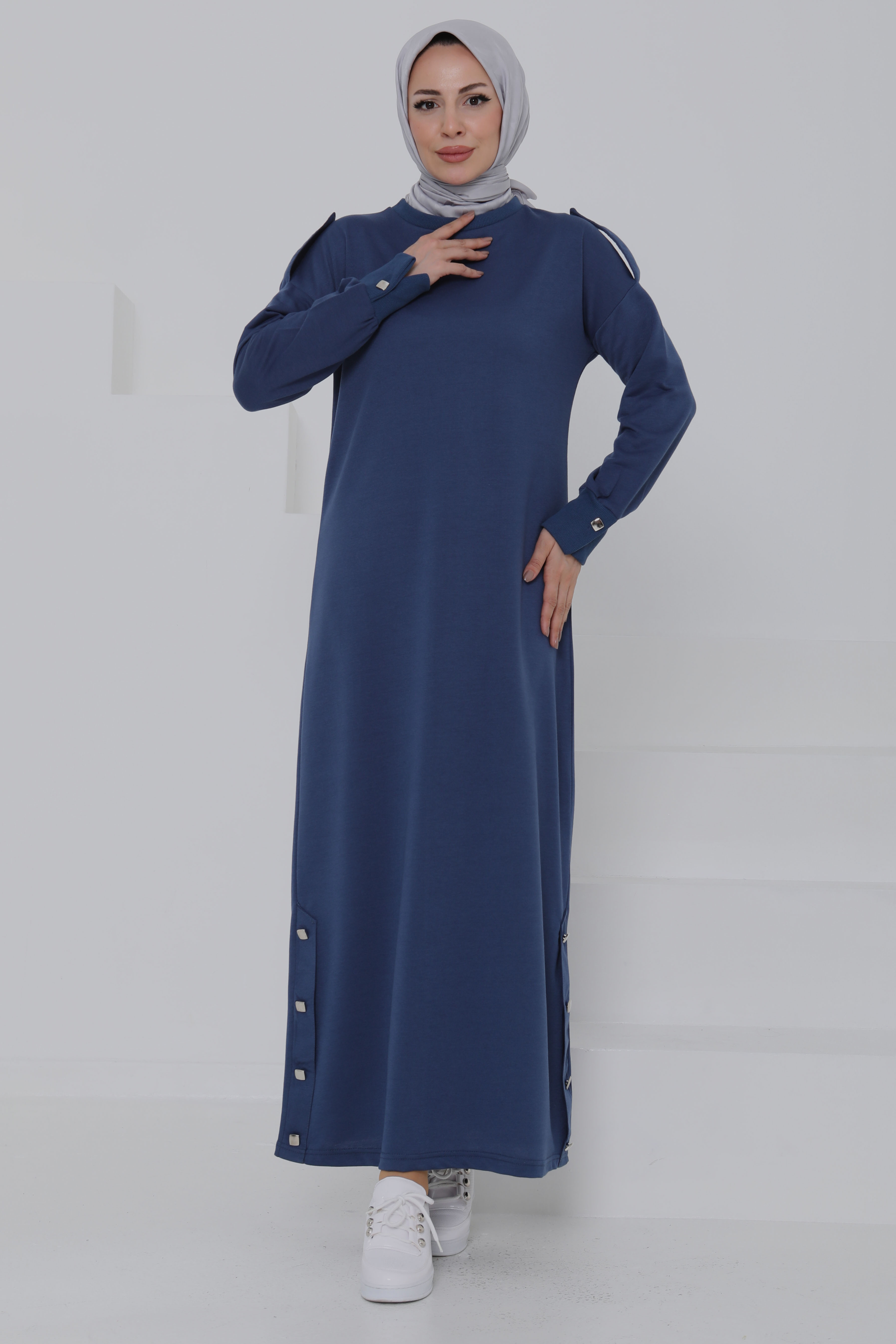 Düğme Detaylı Elbise - 27045 - 1