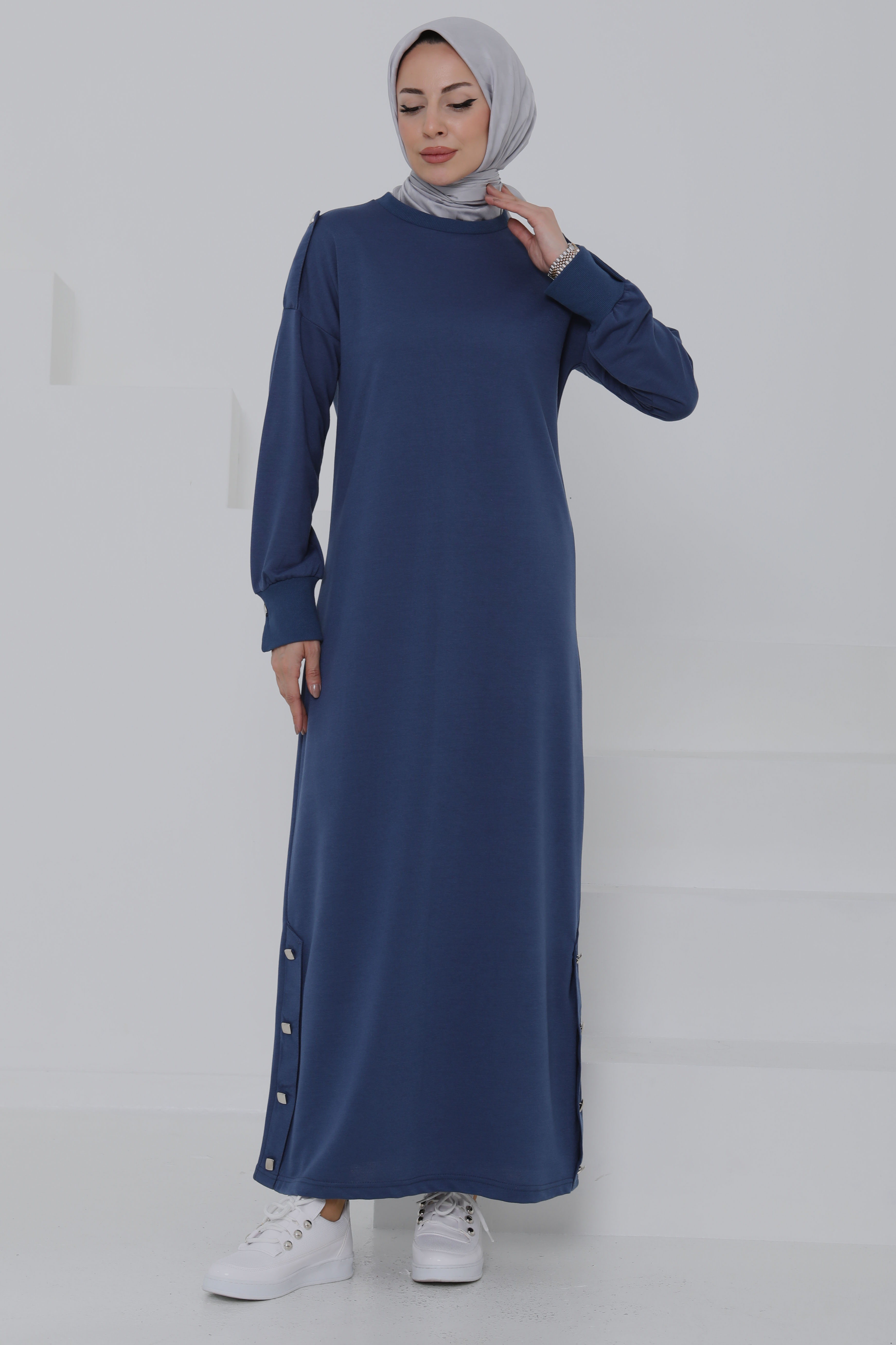 Düğme Detaylı Elbise - 27045 - 2