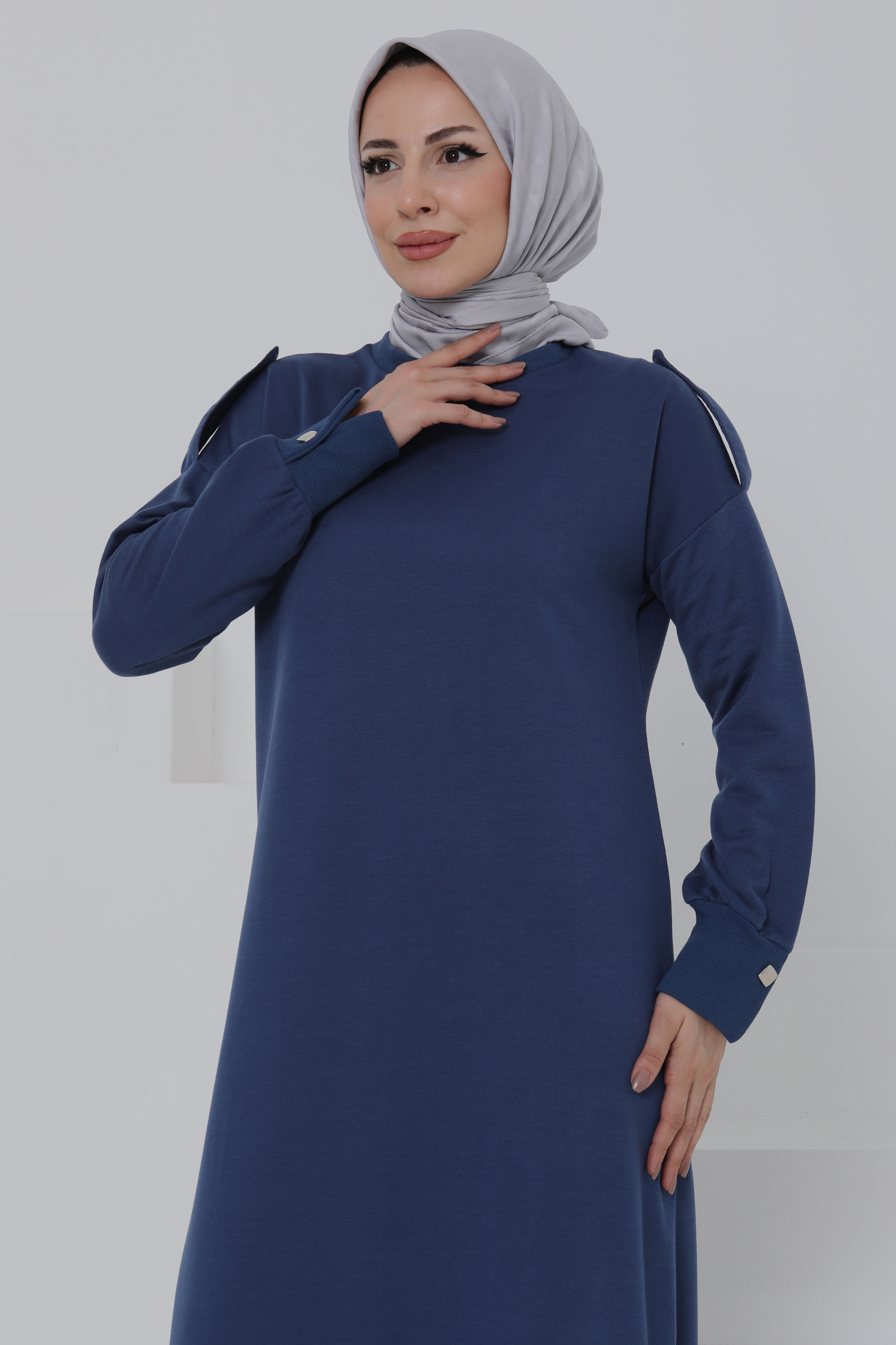 Düğme Detaylı Elbise - 27045 - 3