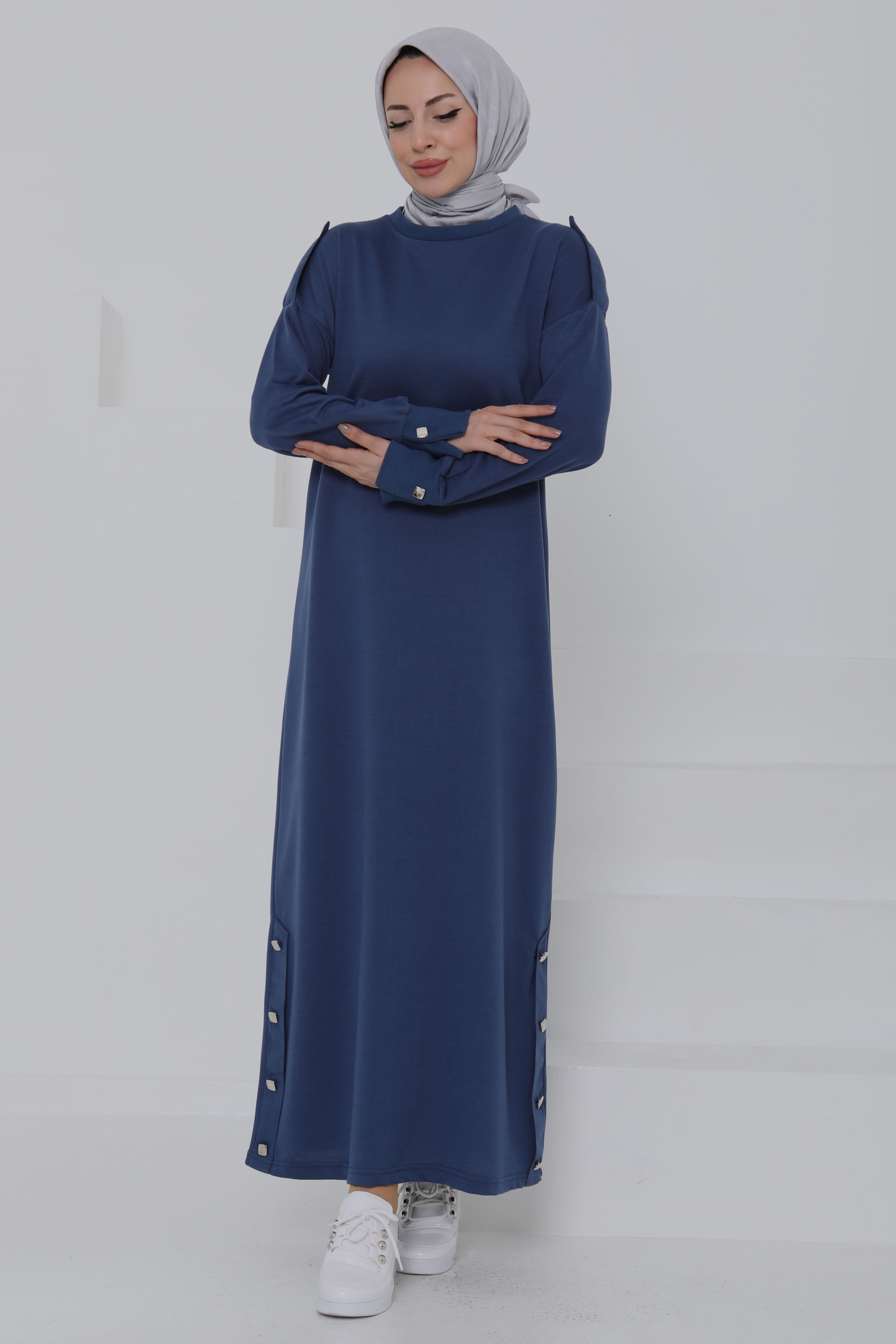 Düğme Detaylı Elbise - 27045 - 4