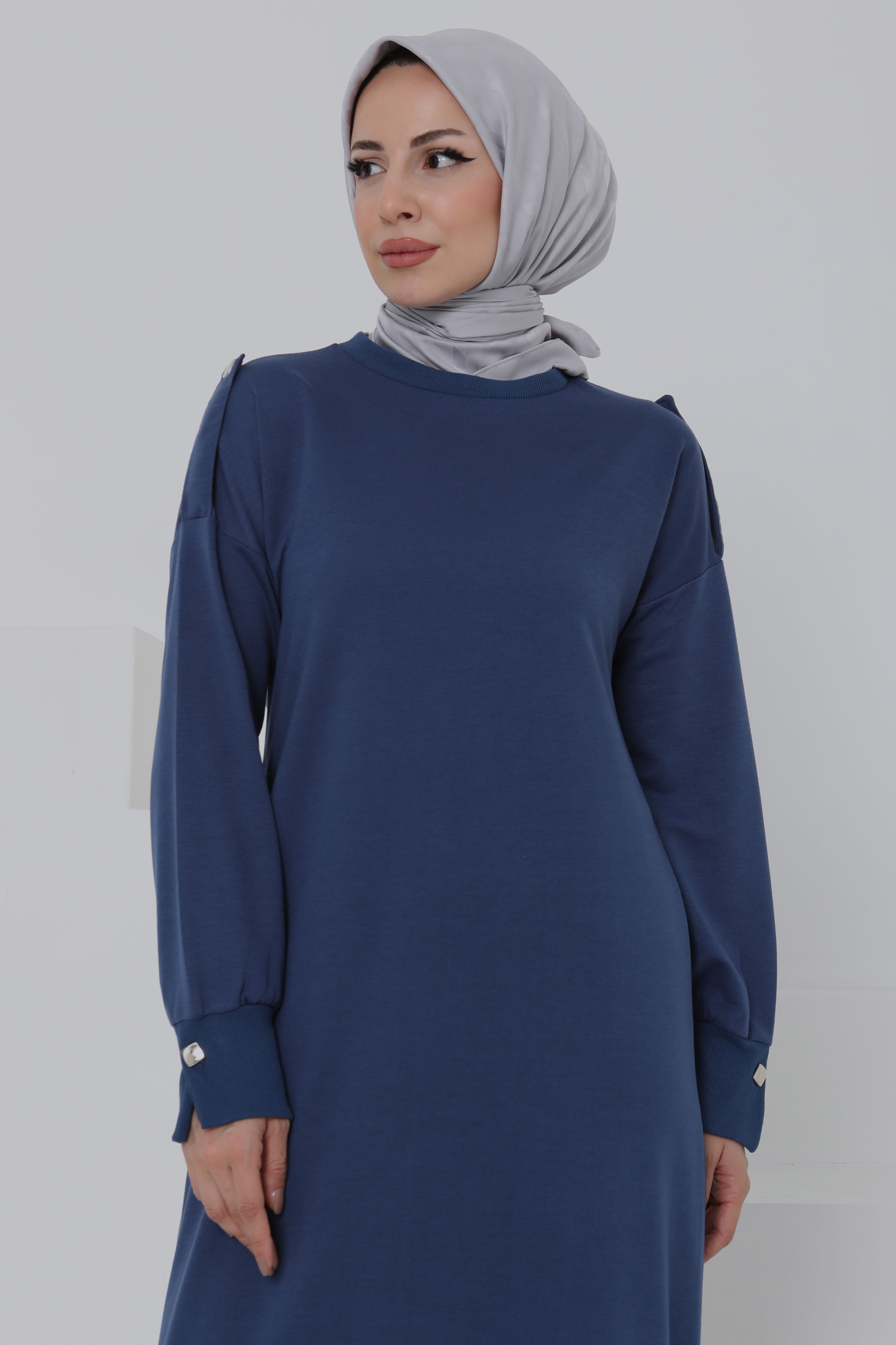 Düğme Detaylı Elbise - 27045 - 5