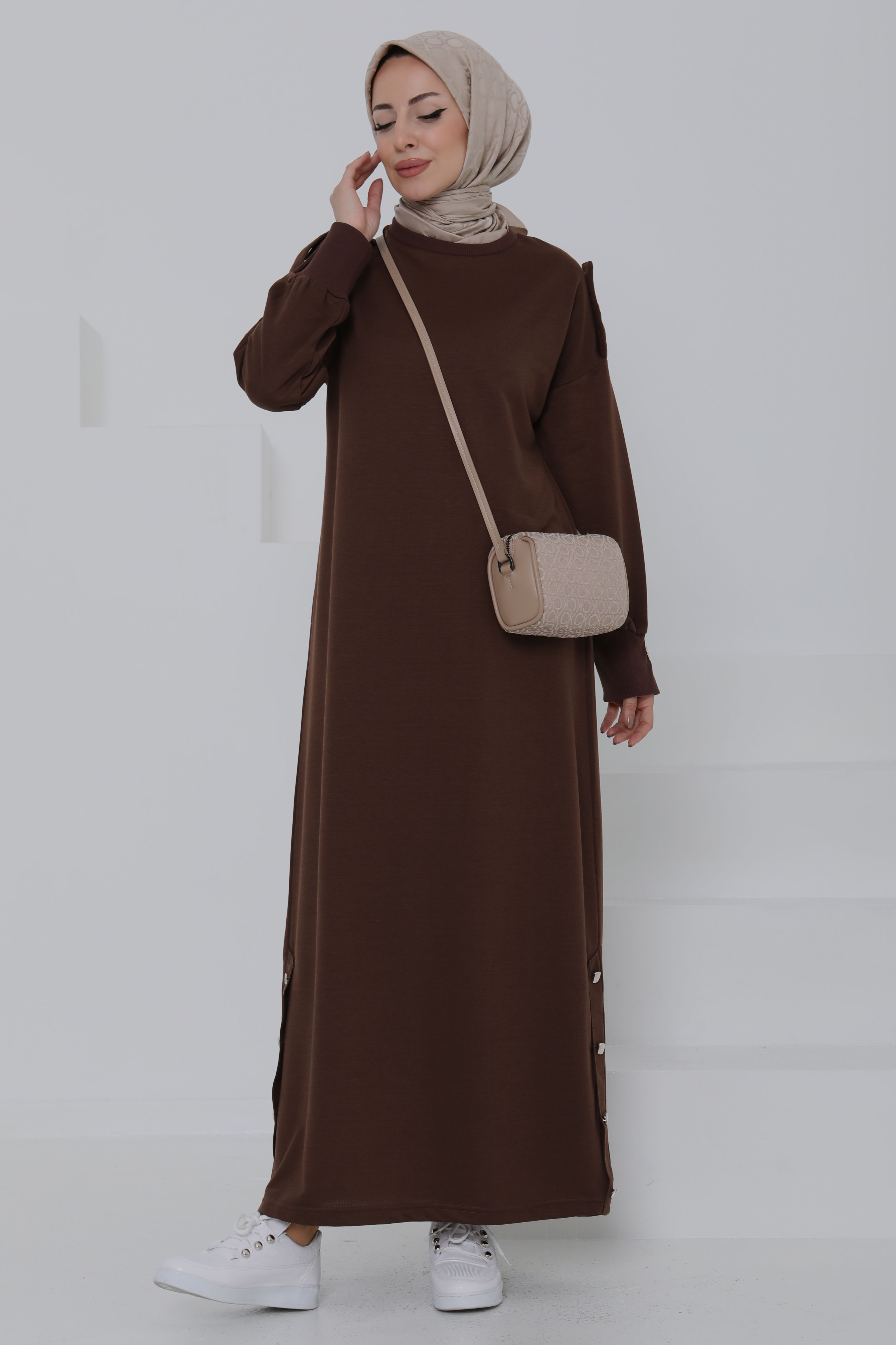 Düğme Detaylı Elbise - 27045 - 1