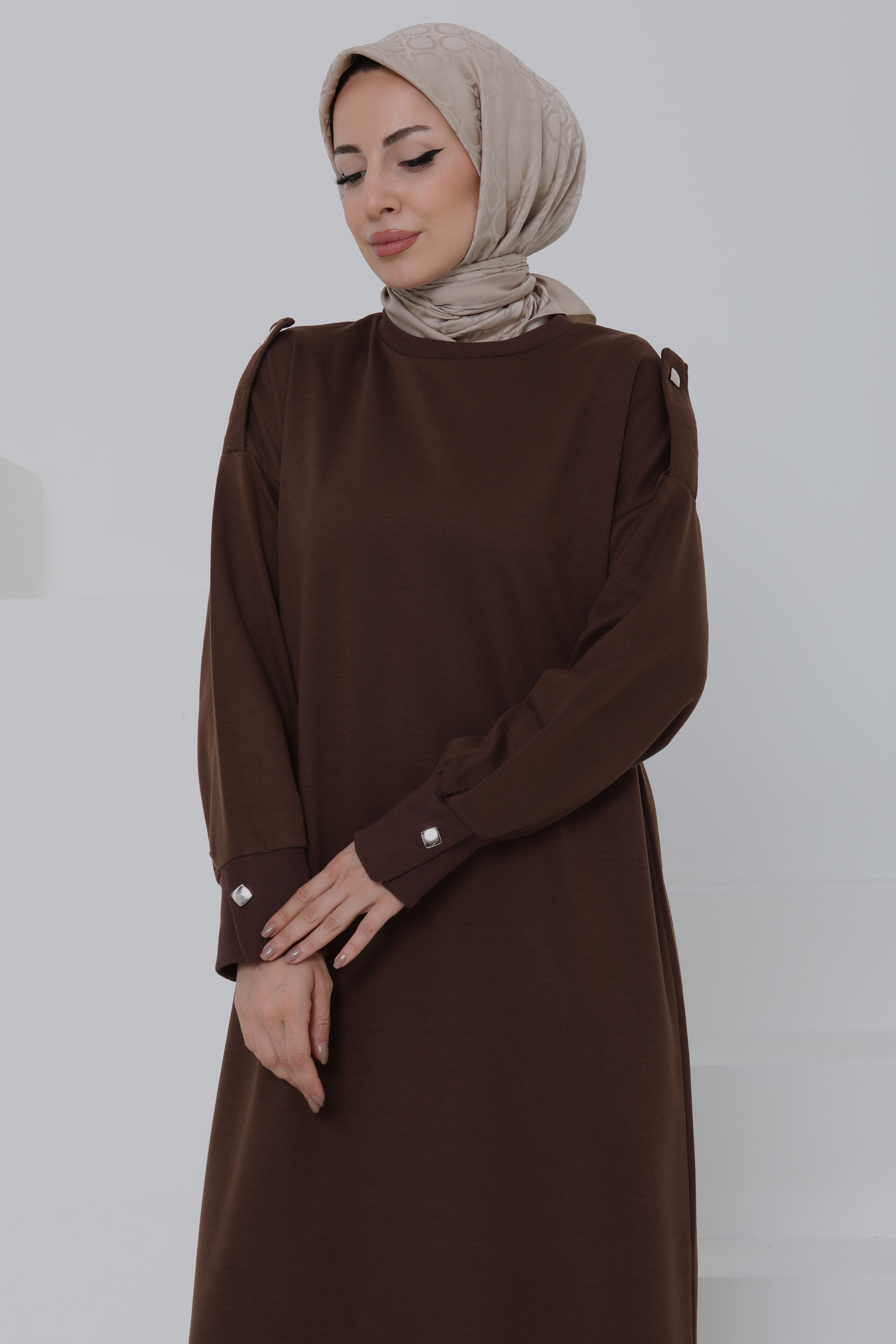 Düğme Detaylı Elbise - 27045 - 2