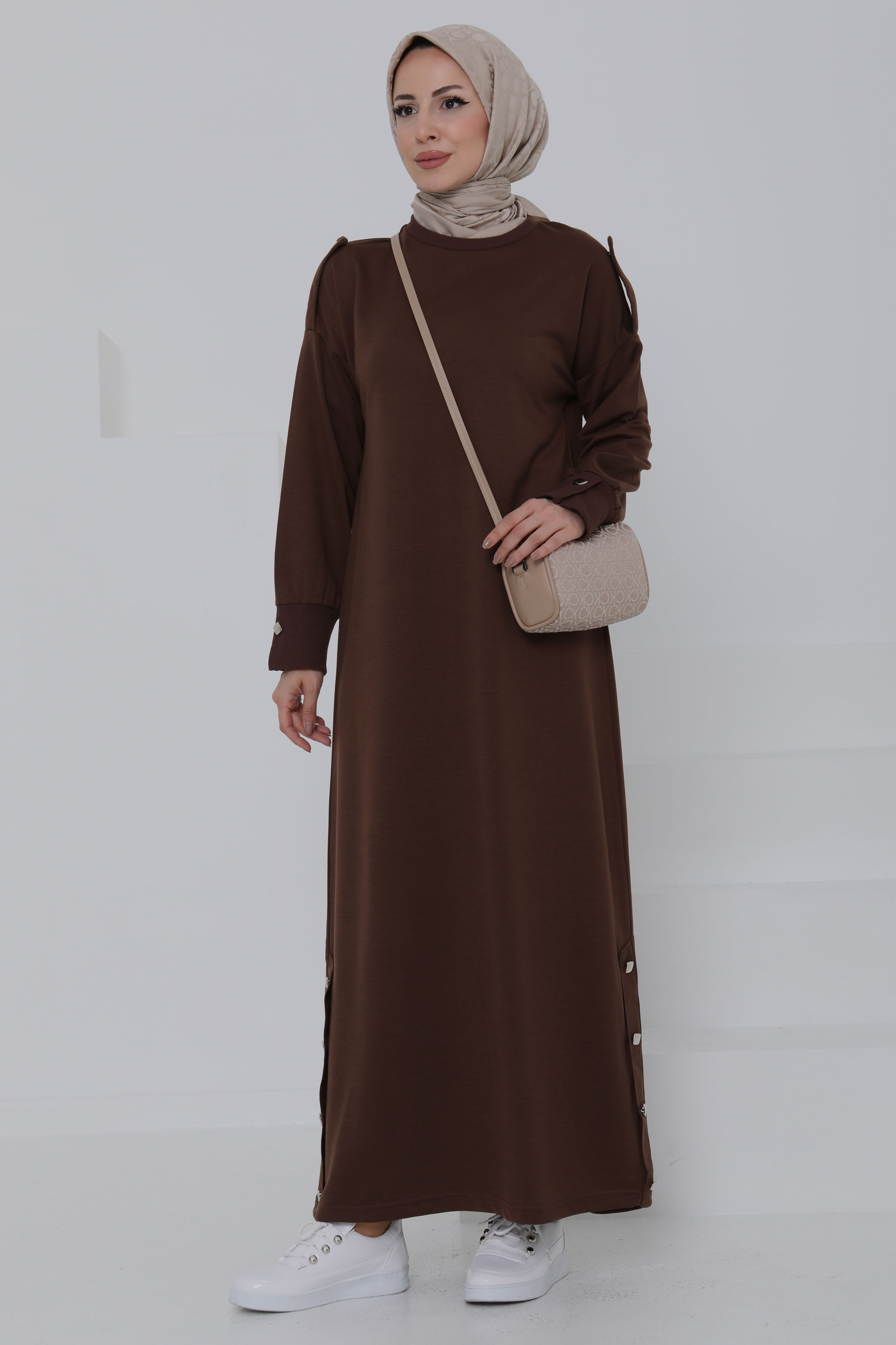 Düğme Detaylı Elbise - 27045 - 3