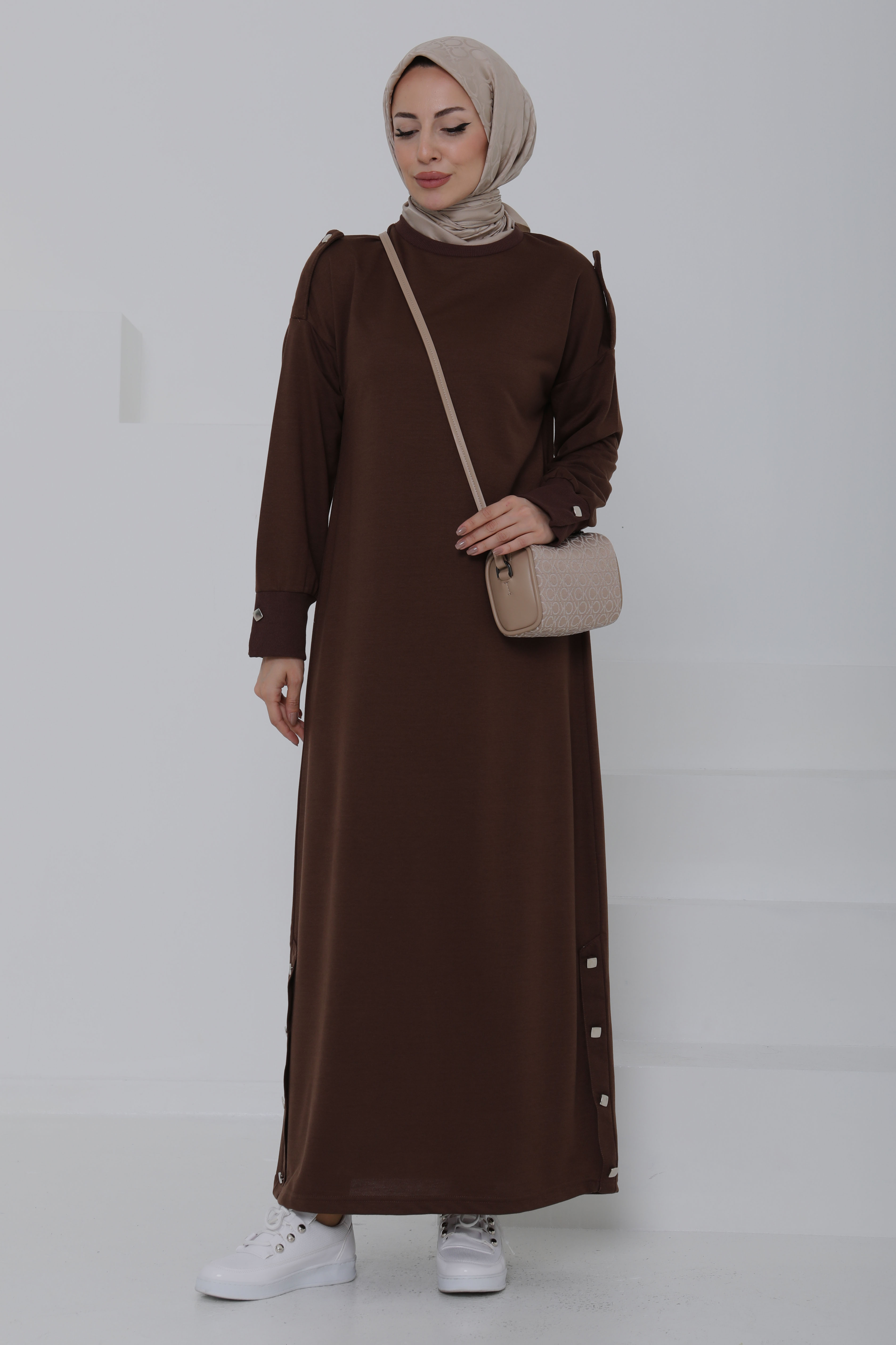 Düğme Detaylı Elbise - 27045 - 5