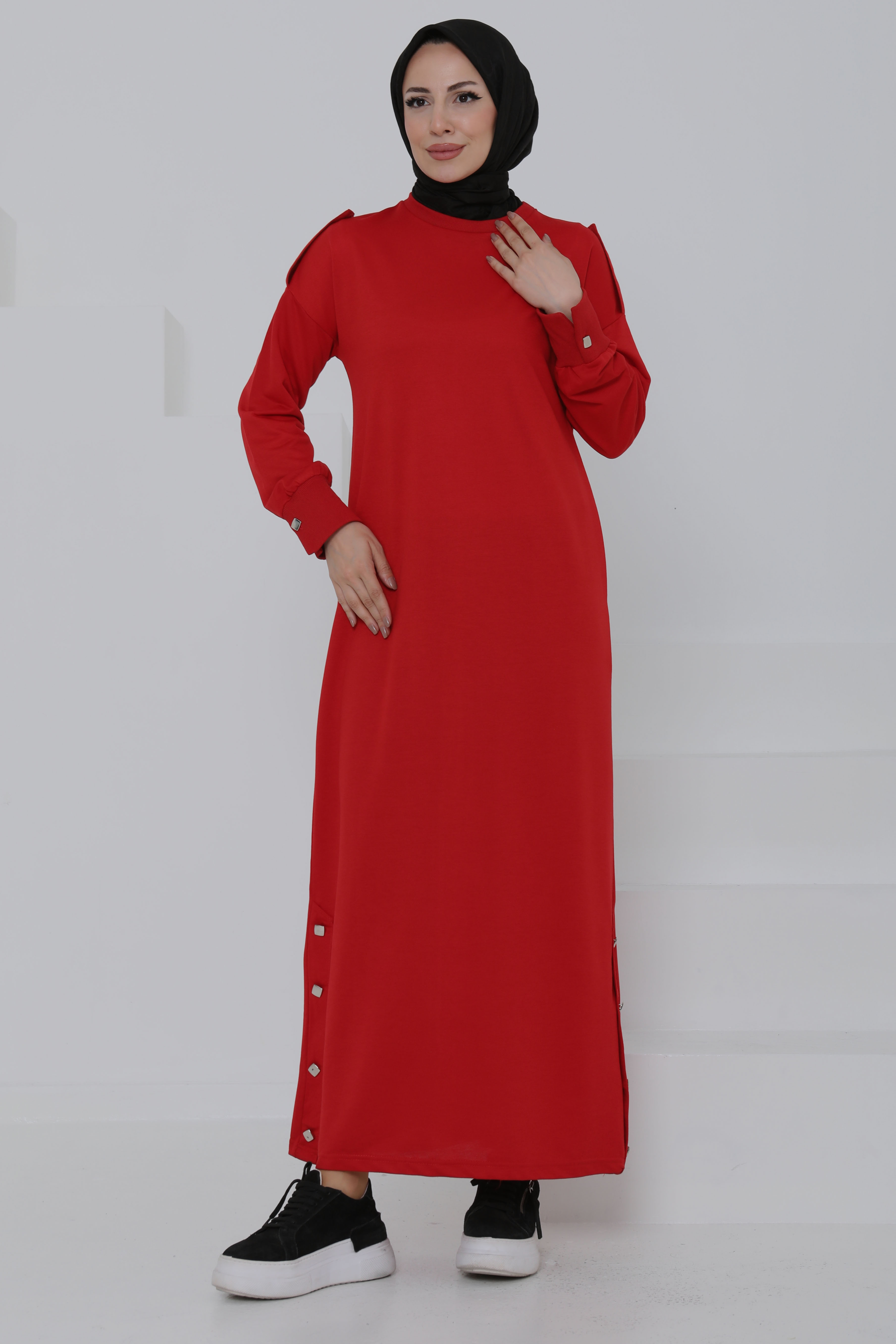 Düğme Detaylı Elbise - 27045 - 1