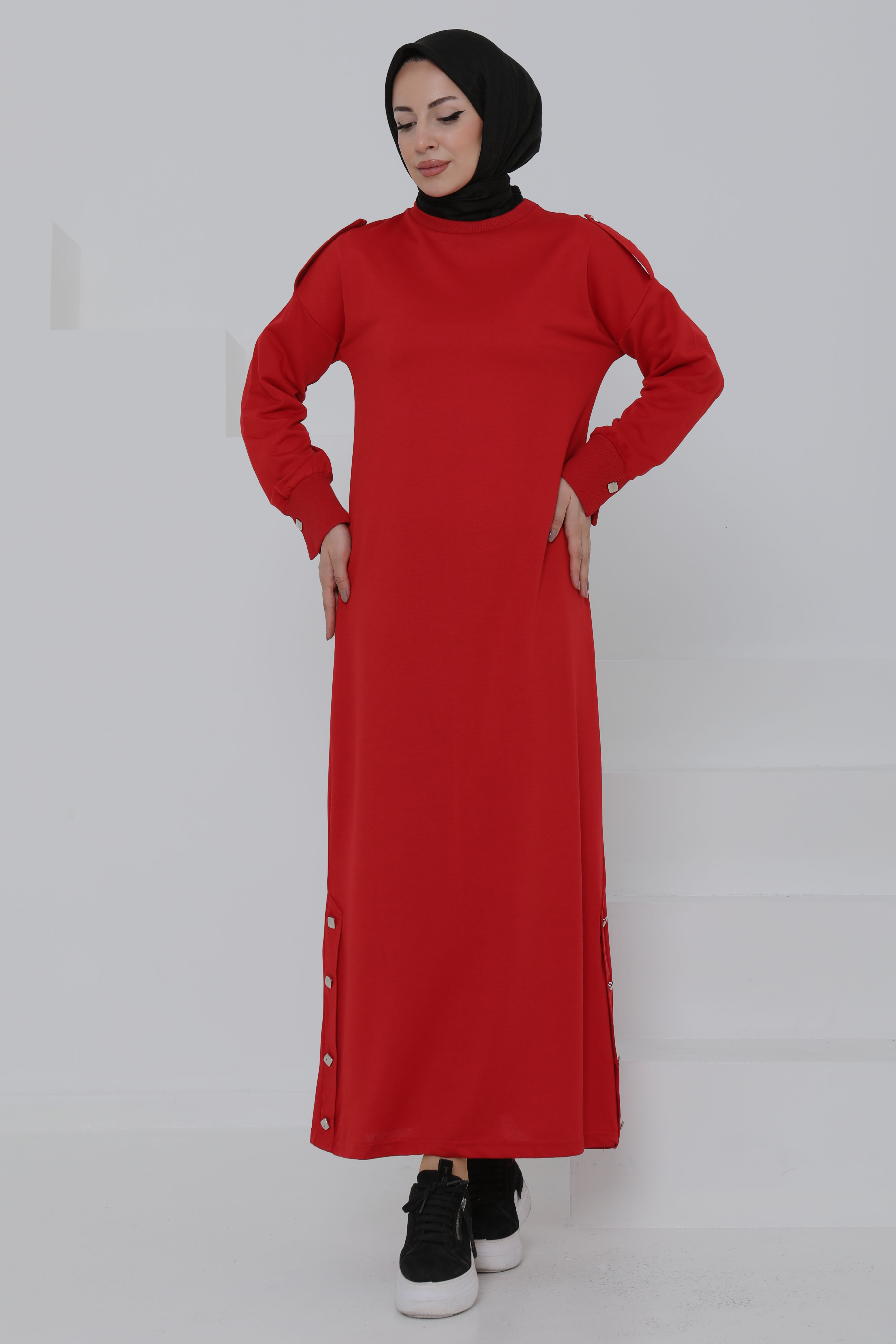 Düğme Detaylı Elbise - 27045 - 2