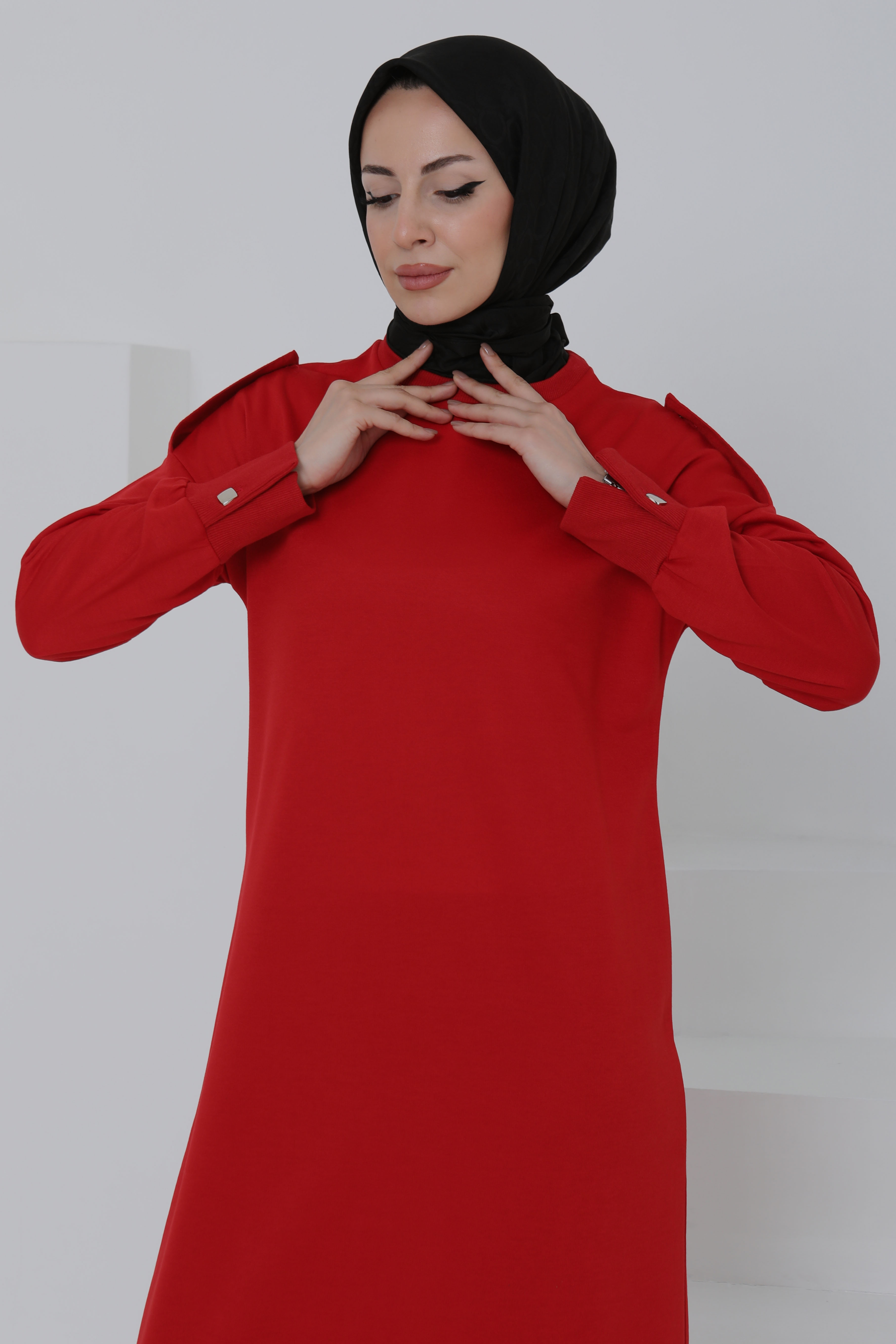 Düğme Detaylı Elbise - 27045 - 5