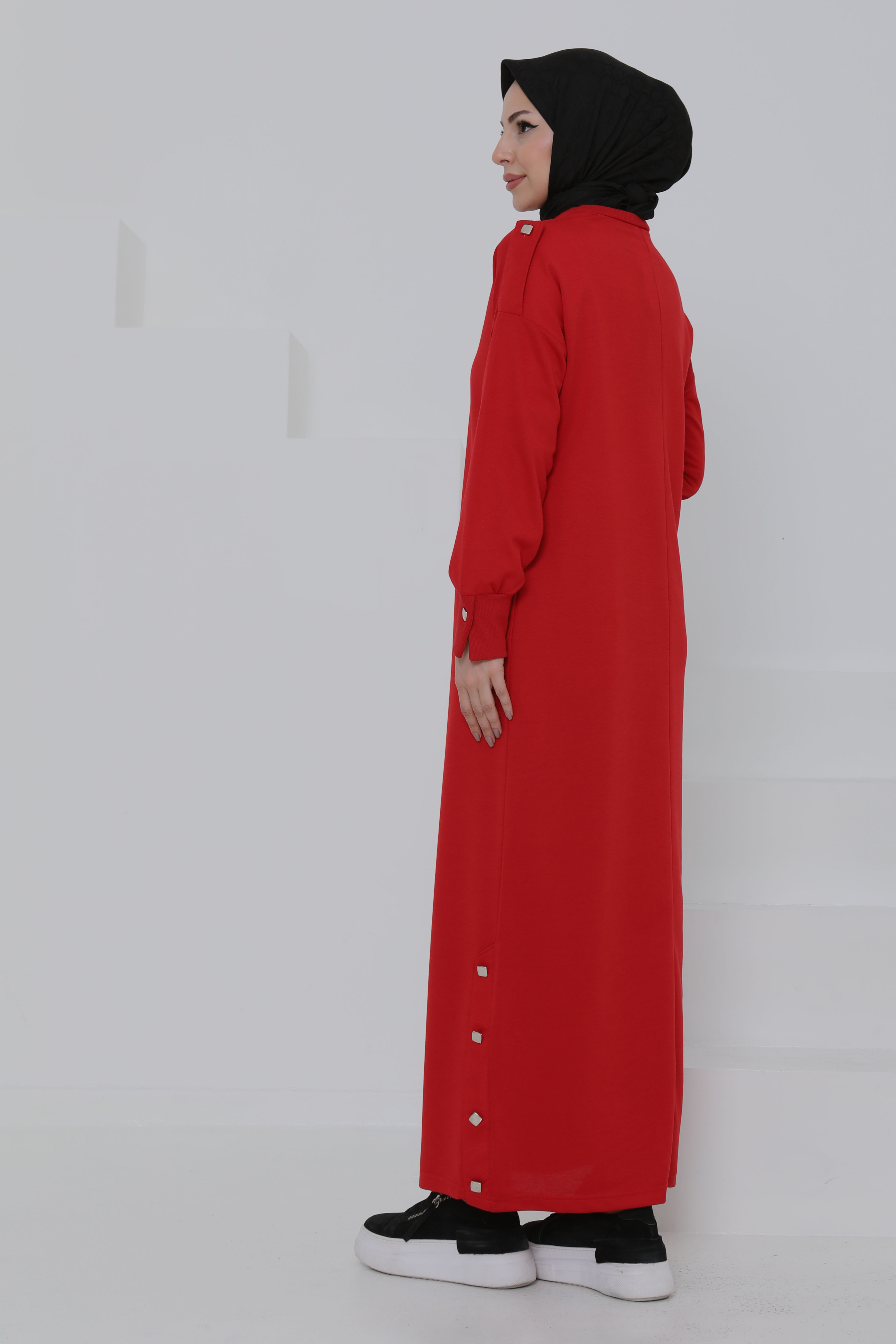 Düğme Detaylı Elbise - 27045 - 7