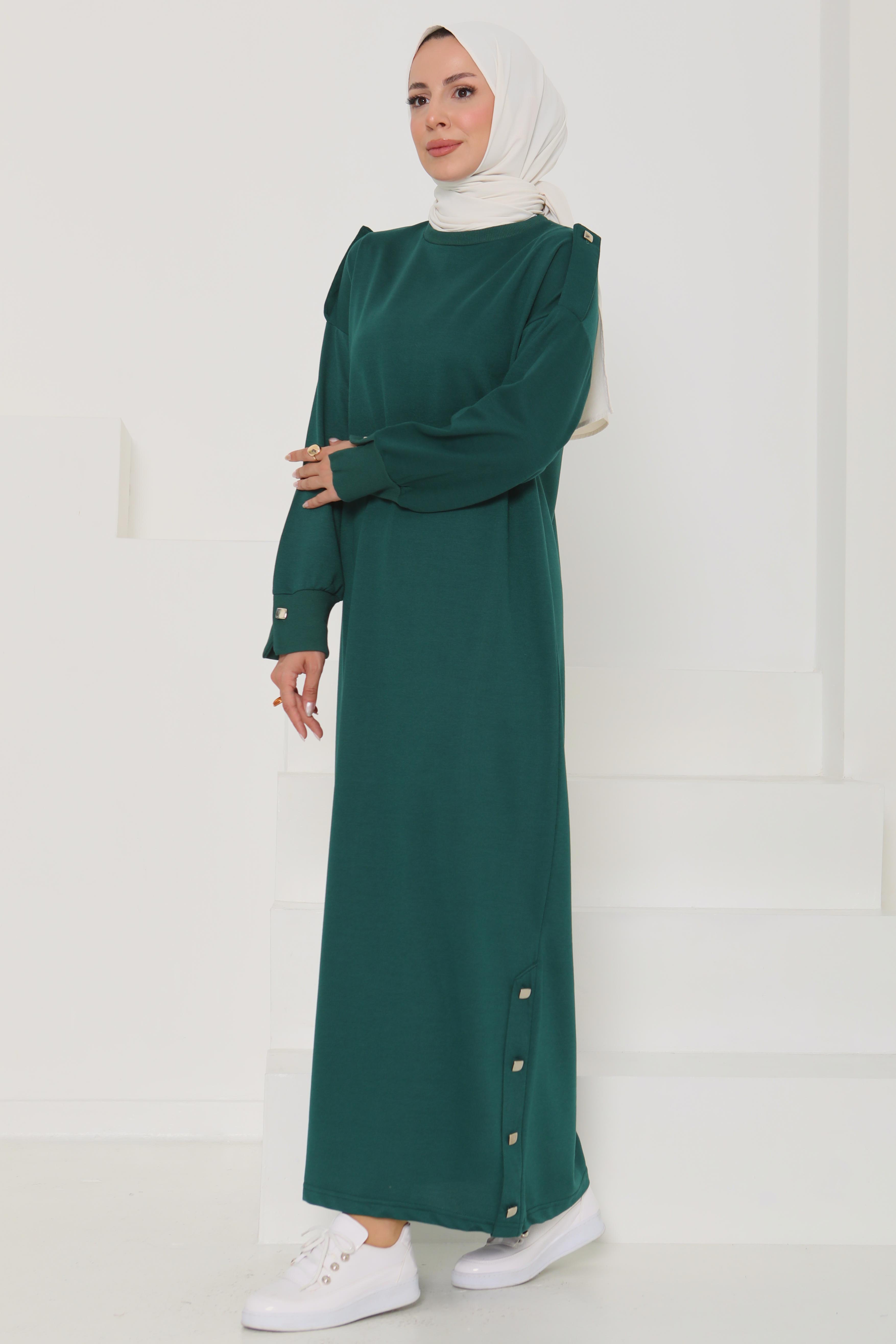 Düğme Detaylı Elbise - 27045 - 1
