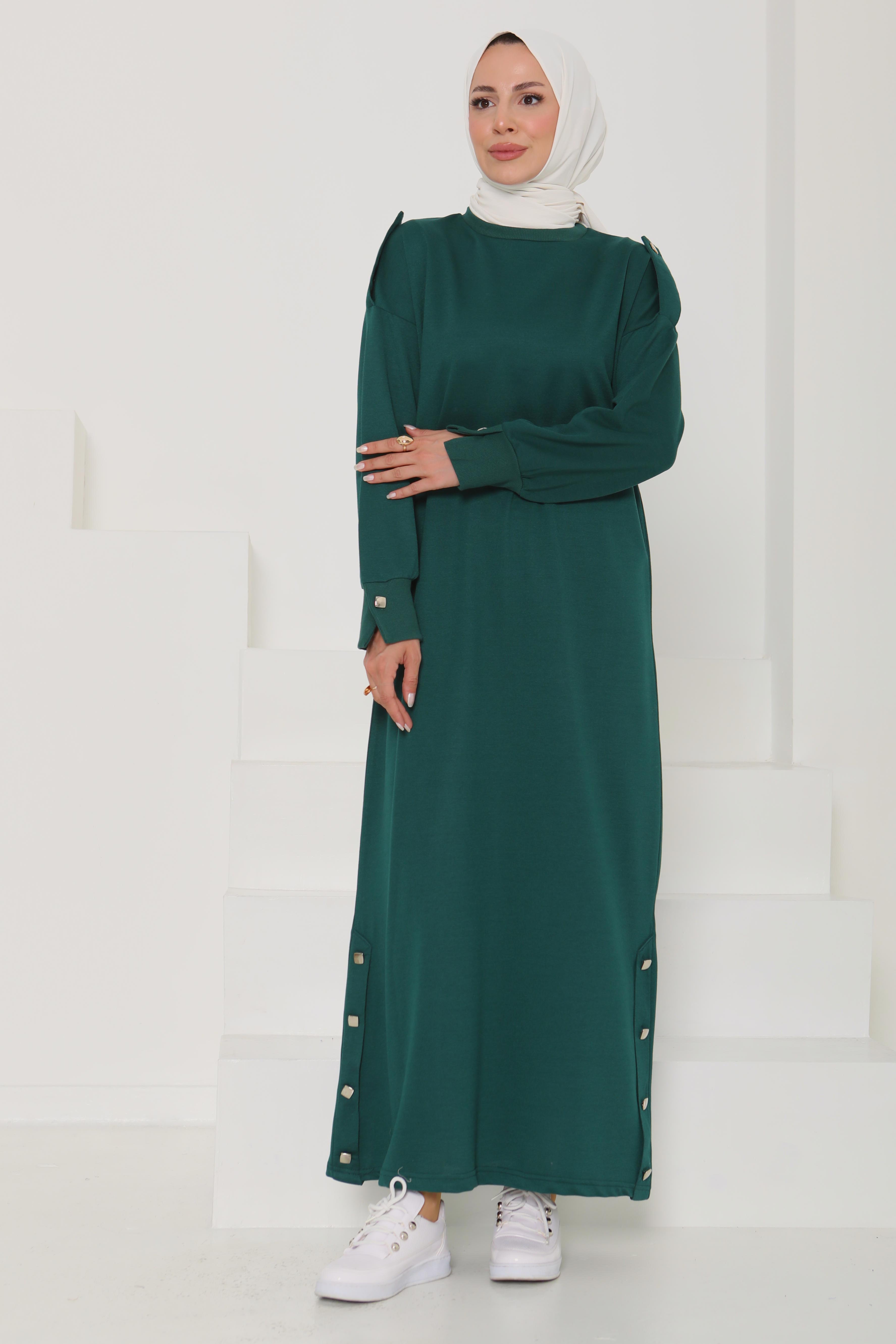 Düğme Detaylı Elbise - 27045 - 2