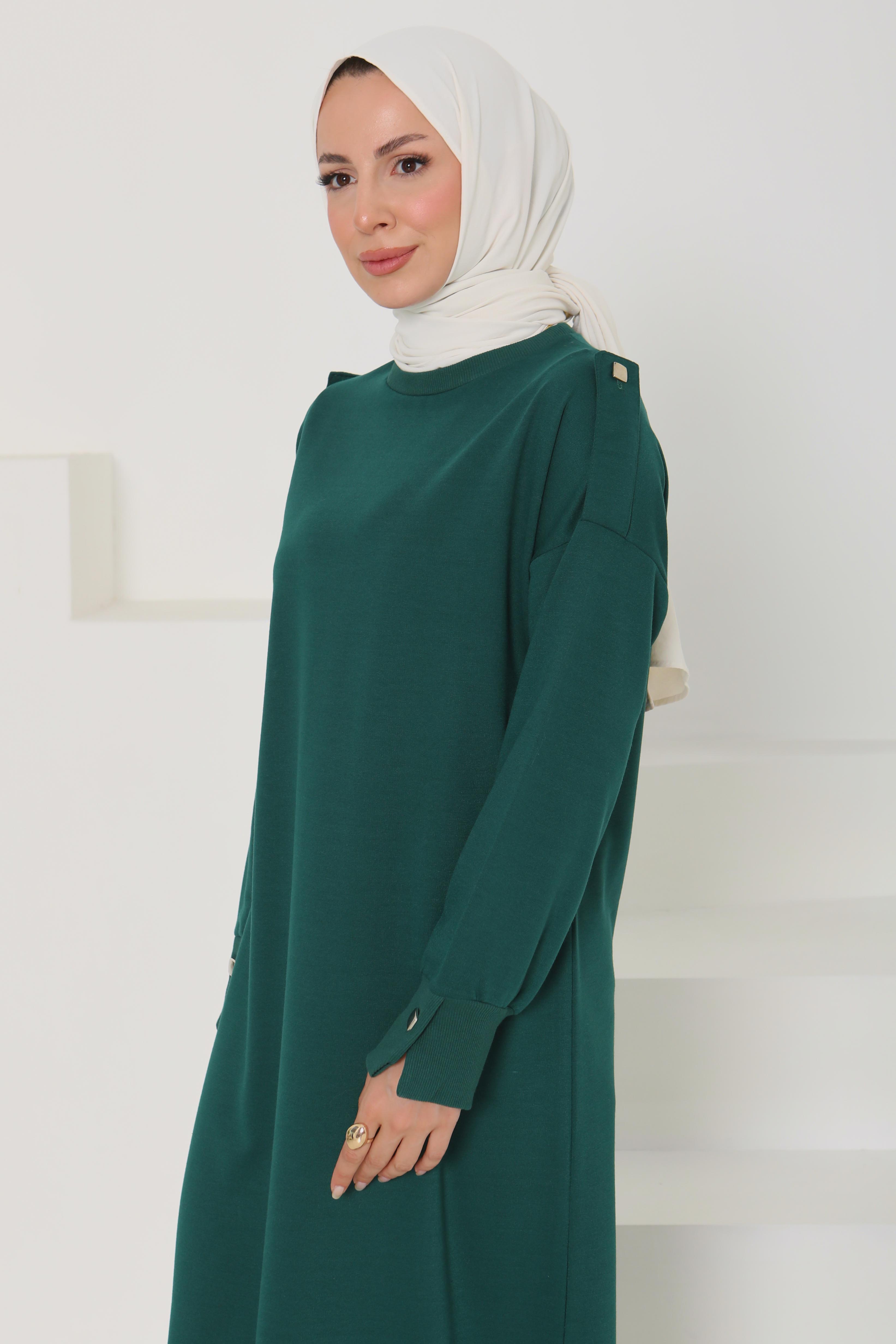 Düğme Detaylı Elbise - 27045 - 3